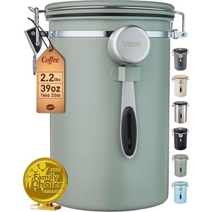 Veken Coffee Canister, Airtight Stainless Steel Food Storage Container,22OZ | Date Tracker, Kitchen Jars for Beans,Ground, Espresso, Rice,Tea, Sugar,Cereal,Cookie, Bar Accessories,Gifts, Lids, Scoop,Gray(Green)