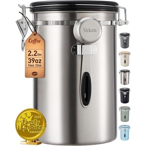 Veken Coffee Canister, Airtight Stainless Steel Food Storage Container,22OZ | Date Tracker, Kitchen Jars for Beans,Ground, Espresso, Rice,Tea, Sugar,Cereal,Cookie, Bar Accessories,Gifts, Lids, Scoop,Gray(Iced Silver)