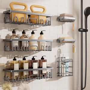 Veken Shower Caddy 6-Pack, Bathroom Organizers and Storage Shelves, Black | Advanced Rustproof Design, Large Capacity, No Drilling, Adhesive Rack with Soap Holder, Wall-Mounted Kitchen & Home Decor(Bright Silver)