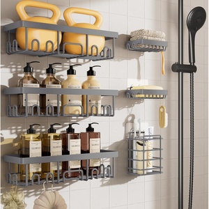 Veken Shower Caddy 6-Pack, Bathroom Organizers and Storage Shelves, Black | Advanced Rustproof Design, Large Capacity, No Drilling, Adhesive Rack with Soap Holder, Wall-Mounted Kitchen & Home Decor(Light Gray)