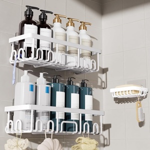 Veken Shower Caddy 6-Pack, Bathroom Organizers and Storage Shelves, Black | Advanced Rustproof Design, Large Capacity, No Drilling, Adhesive Rack with Soap Holder, Wall-Mounted Kitchen & Home Decor(White)