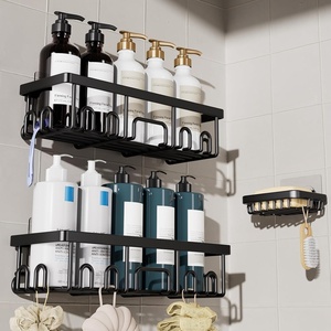 Veken Shower Caddy 6-Pack, Bathroom Organizers and Storage Shelves, Black | Advanced Rustproof Design, Large Capacity, No Drilling, Adhesive Rack with Soap Holder, Wall-Mounted Kitchen & Home Decor(Black)