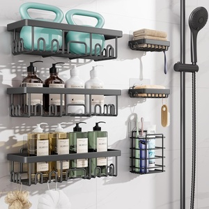 Veken Shower Caddy 6-Pack, Bathroom Organizers and Storage Shelves, Black | Advanced Rustproof Design, Large Capacity, No Drilling, Adhesive Rack with Soap Holder, Wall-Mounted Kitchen & Home Decor(Dark Grey)
