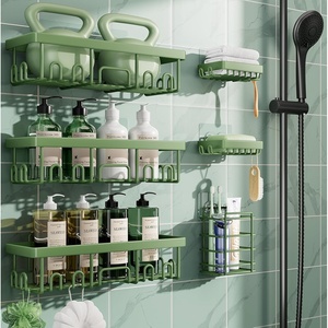 Veken Shower Caddy 6-Pack, Bathroom Organizers and Storage Shelves, Black | Advanced Rustproof Design, Large Capacity, No Drilling, Adhesive Rack with Soap Holder, Wall-Mounted Kitchen & Home Decor(Green)
