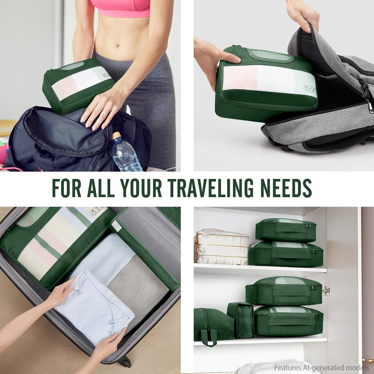 image:imageVeken 10 Set Packing Cubes for Travel Essentials Suitcase Organizer Bags in 4 Sizes CarryOn Luggage Accessories with Laundry Bag Airplane Must Have with 99Count Mesh Holes11 Jungle Green