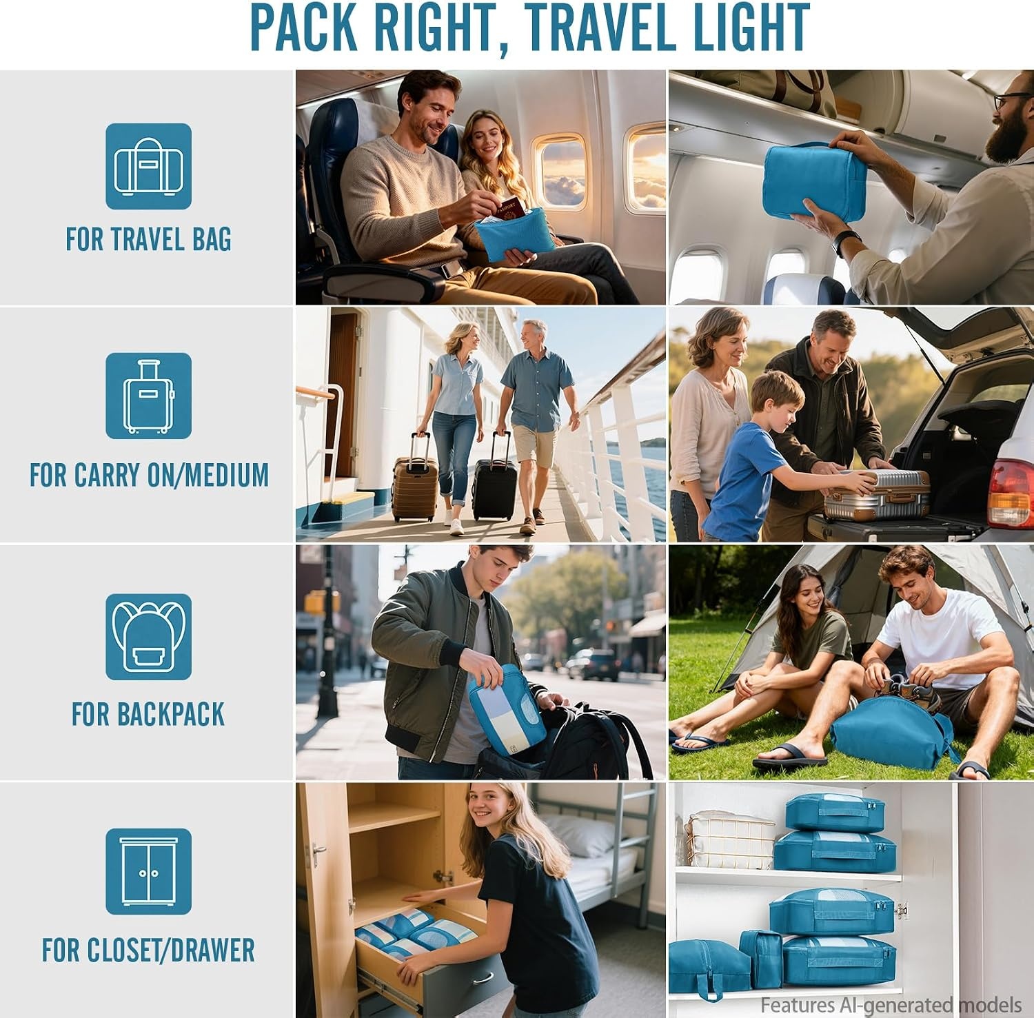image:imageVeken 10 Set Packing Cubes for Travel Essentials Suitcase Organizer Bags in 4 Sizes CarryOn Luggage Accessories with Laundry Bag Airplane Must Have with 99Count Mesh Holes15 Ocean Blue