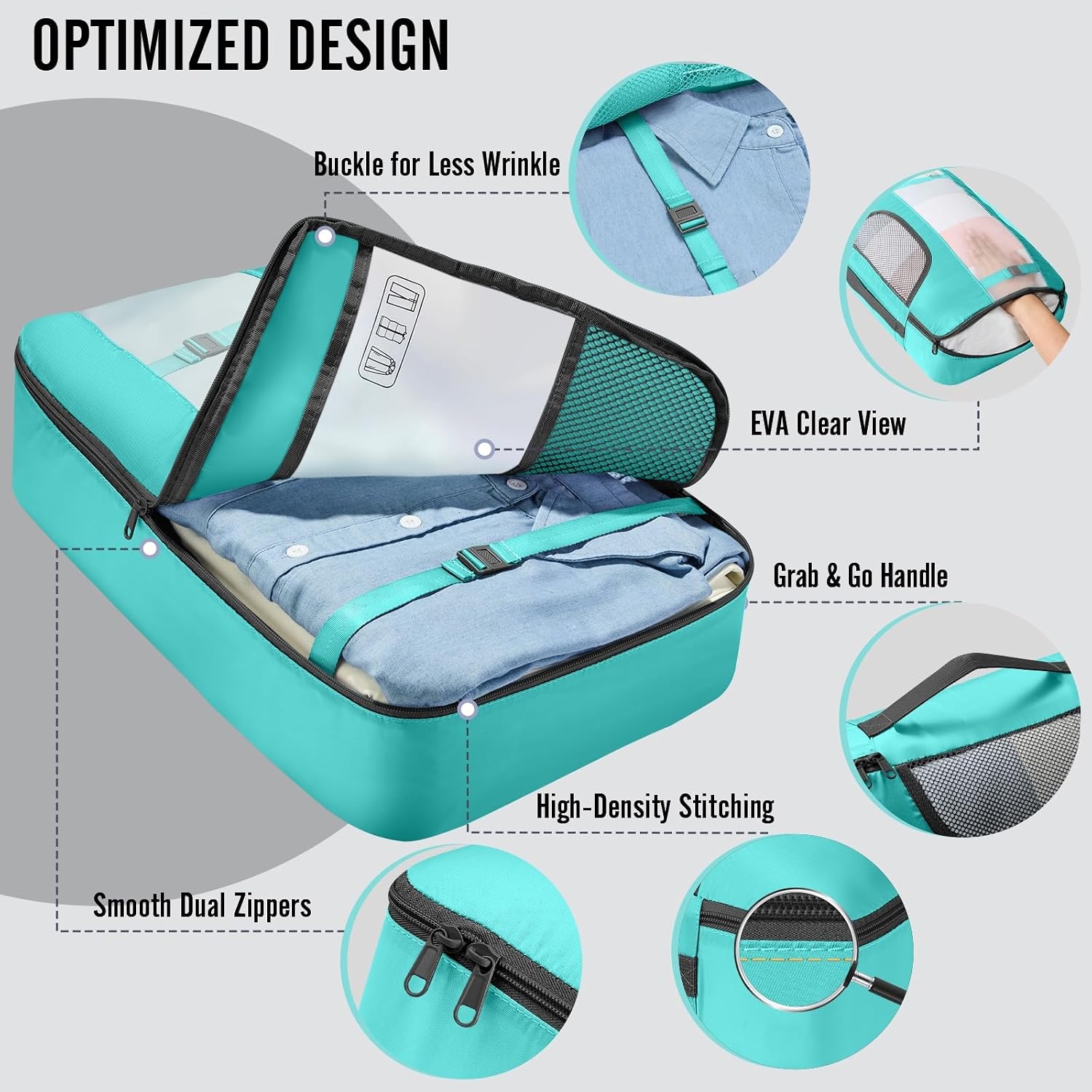 image:imageVeken 10 Set Packing Cubes for Travel Essentials Suitcase Organizer Bags in 4 Sizes CarryOn Luggage Accessories with Laundry Bag Airplane Must Have with 99Count Mesh Holes10 Teal