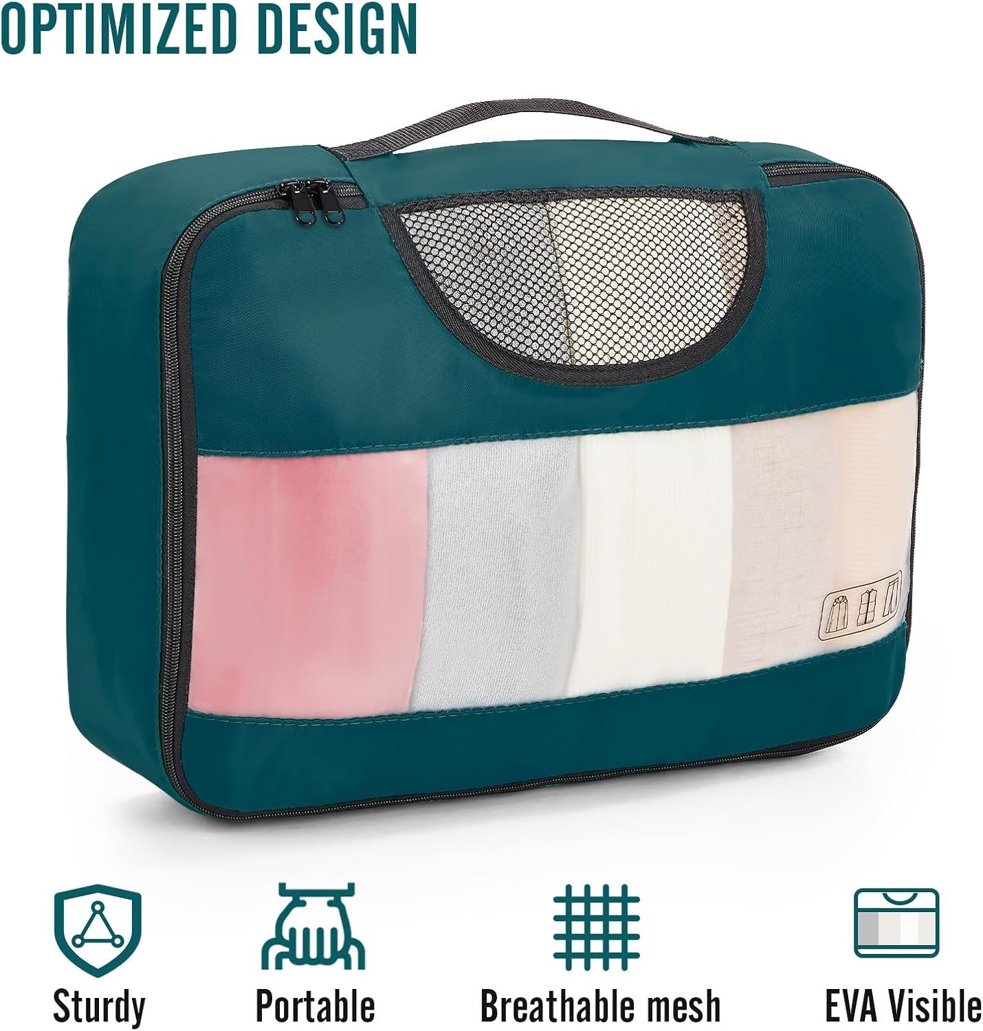 image:imageVeken 10 Set Packing Cubes for Travel Essentials Suitcase Organizer Bags in 4 Sizes CarryOn Luggage Accessories with Laundry Bag Airplane Must Have with 99Count Mesh Holes03 Deep Teal