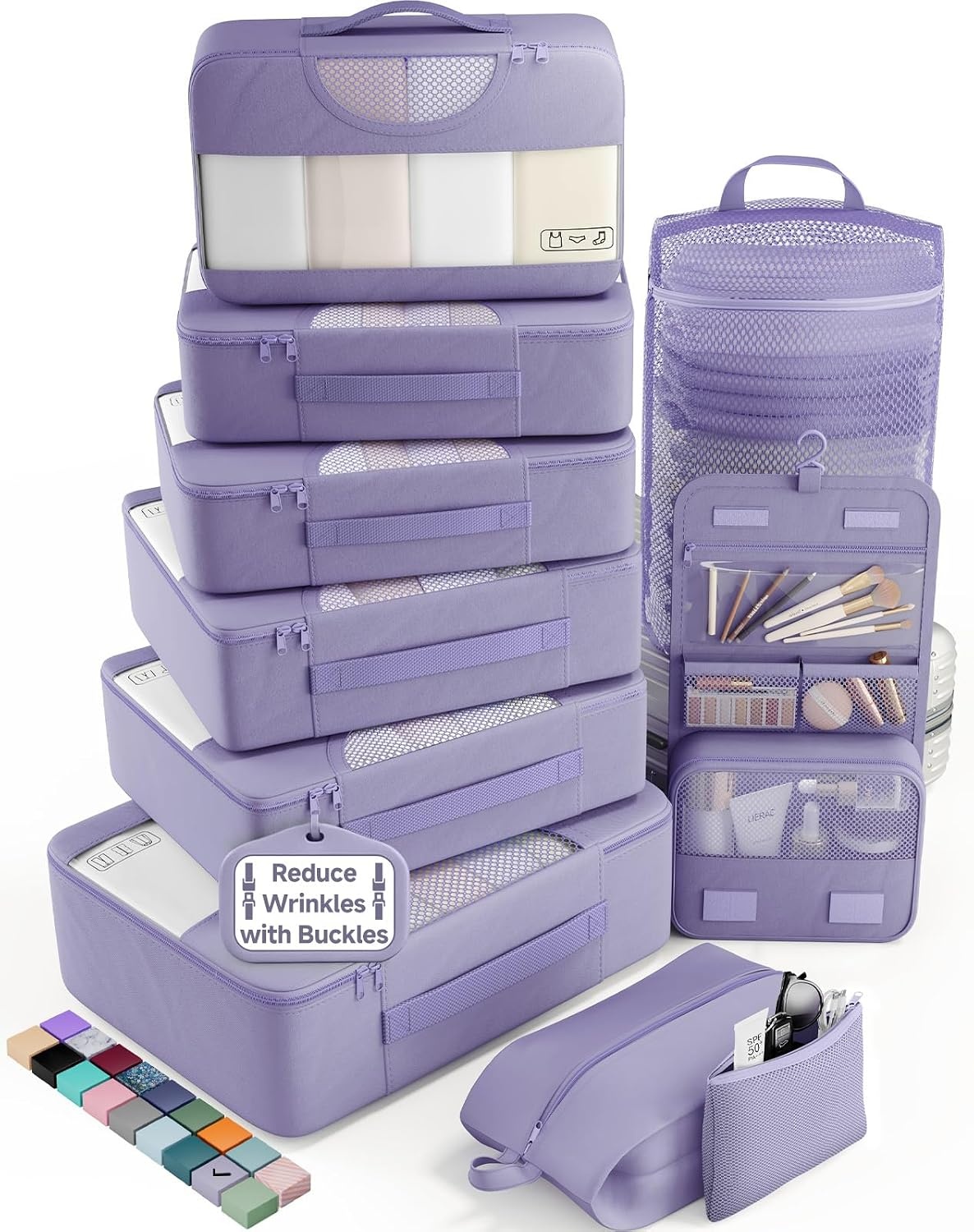 image:imageVeken 10 Set Packing Cubes for Travel Essentials Suitcase Organizer Bags in 4 Sizes CarryOn Luggage Accessories with Laundry Bag Airplane Must Have with 99Count Mesh Holes04 Purple Gray