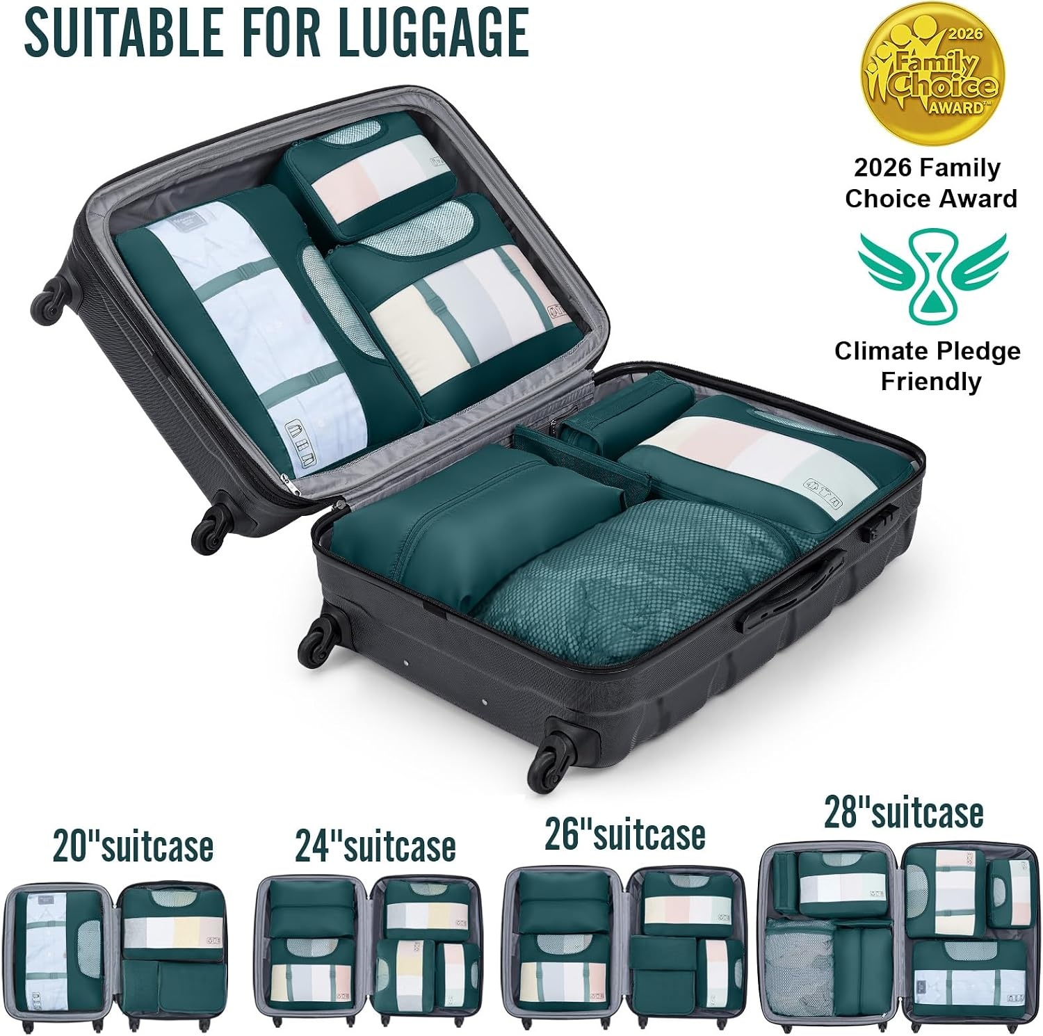 image:imageVeken 10 Set Packing Cubes for Travel Essentials Suitcase Organizer Bags in 4 Sizes CarryOn Luggage Accessories with Laundry Bag Airplane Must Have with 99Count Mesh Holes03 Deep Teal