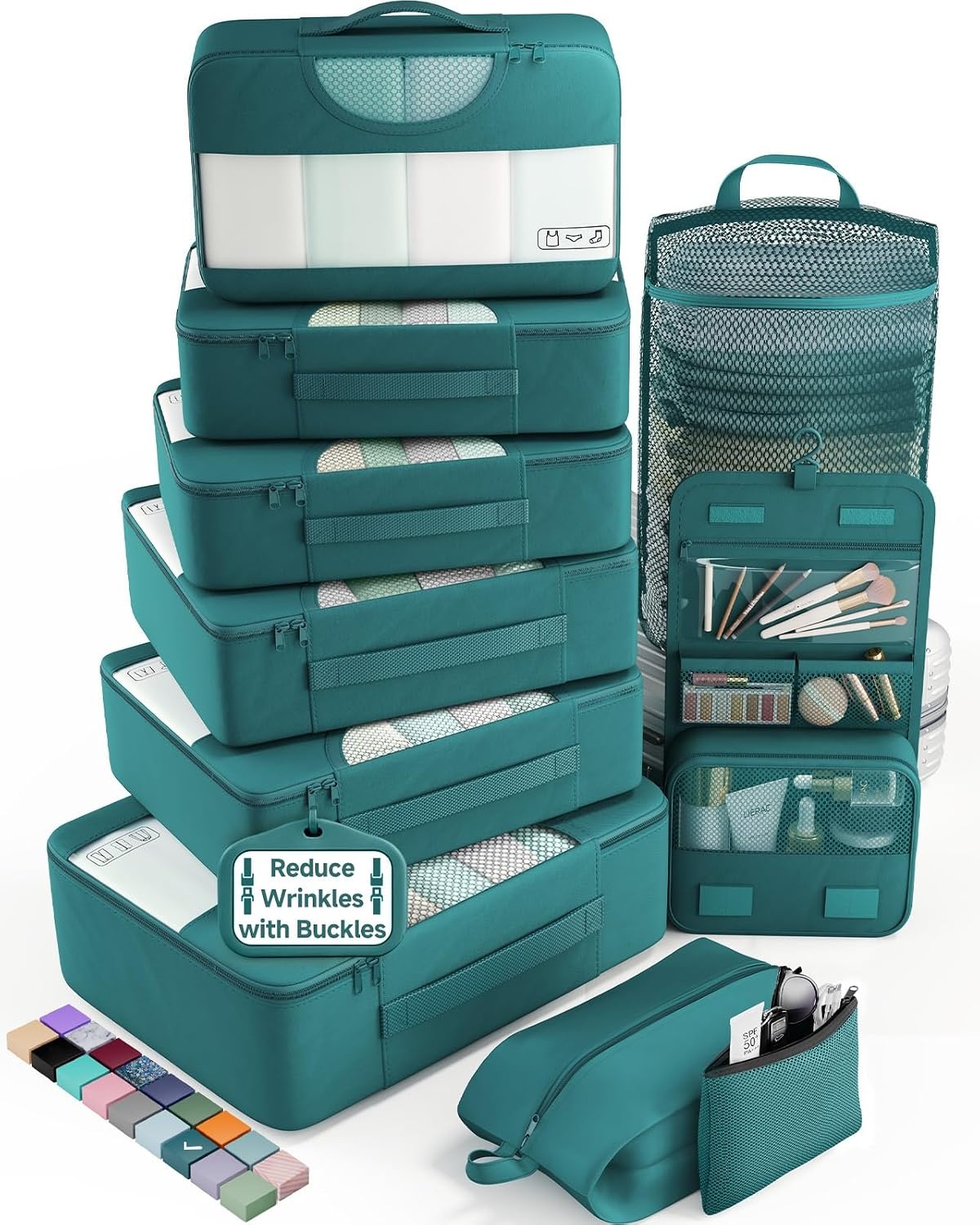 image:imageVeken 10 Set Packing Cubes for Travel Essentials Suitcase Organizer Bags in 4 Sizes CarryOn Luggage Accessories with Laundry Bag Airplane Must Have with 99Count Mesh Holes03 Deep Teal