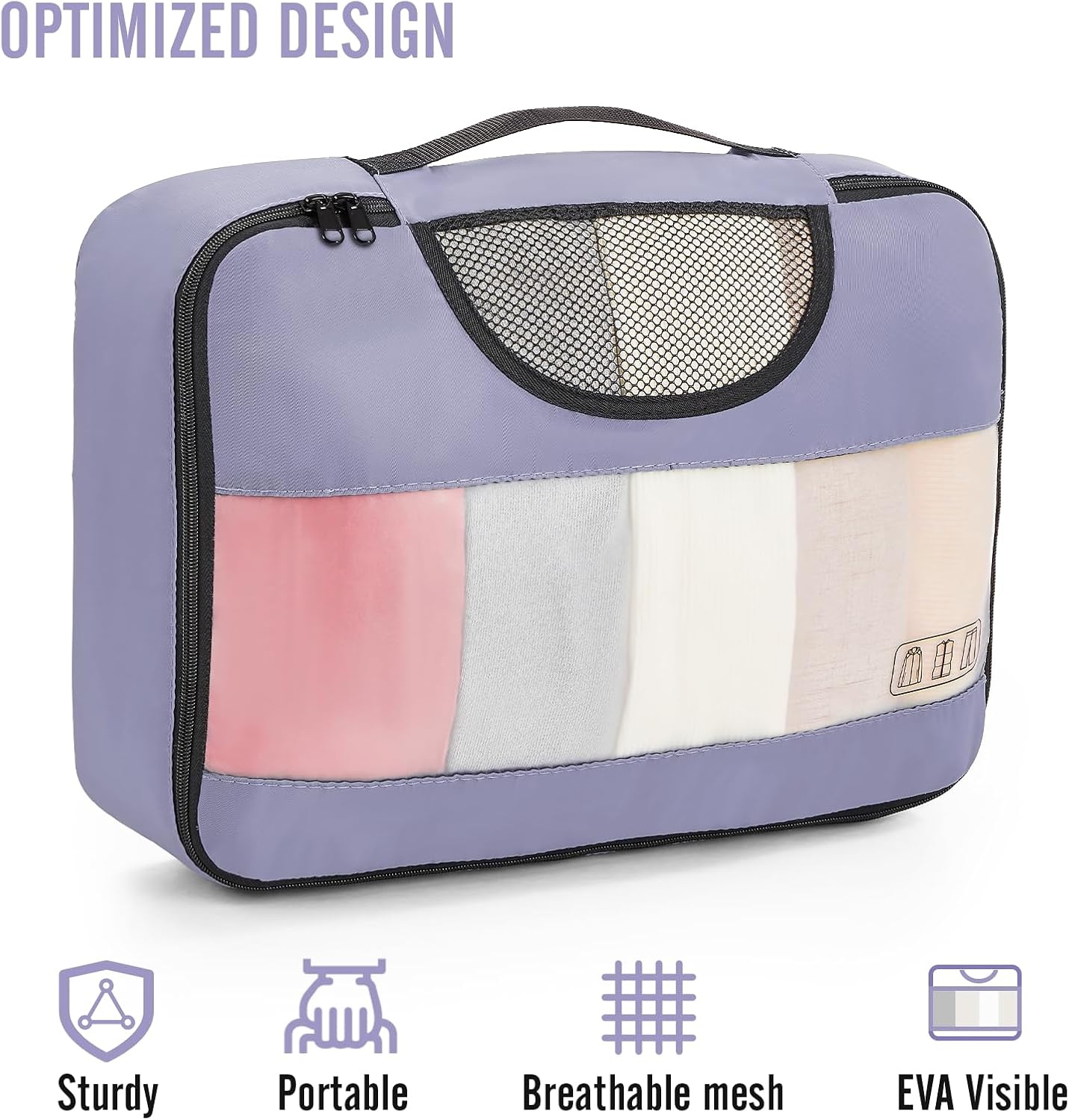 image:imageVeken 10 Set Packing Cubes for Travel Essentials Suitcase Organizer Bags in 4 Sizes CarryOn Luggage Accessories with Laundry Bag Airplane Must Have with 99Count Mesh Holes04 Purple Gray