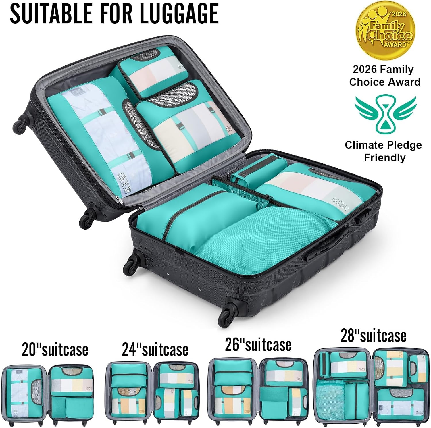 image:imageVeken 10 Set Packing Cubes for Travel Essentials Suitcase Organizer Bags in 4 Sizes CarryOn Luggage Accessories with Laundry Bag Airplane Must Have with 99Count Mesh Holes10 Teal