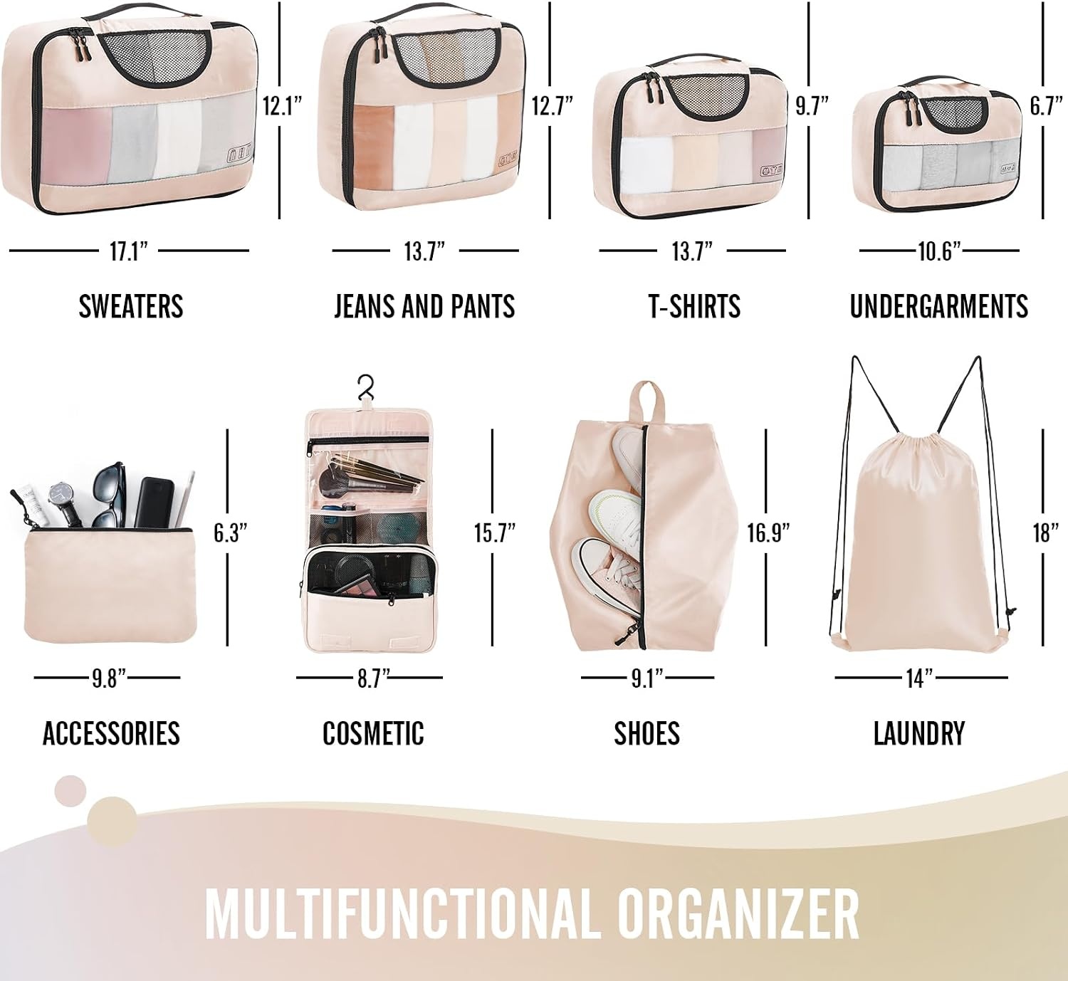 image:imageVeken 10 Set Packing Cubes for Travel Essentials Suitcase Organizer Bags in 4 Sizes CarryOn Luggage Accessories with Laundry Bag Airplane Must Have with 99Count Mesh Holes01 Cream
