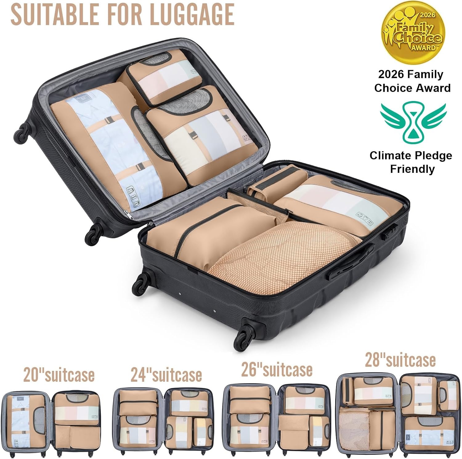 image:imageVeken 10 Set Packing Cubes for Travel Essentials Suitcase Organizer Bags in 4 Sizes CarryOn Luggage Accessories with Laundry Bag Airplane Must Have with 99Count Mesh Holes16 Gold