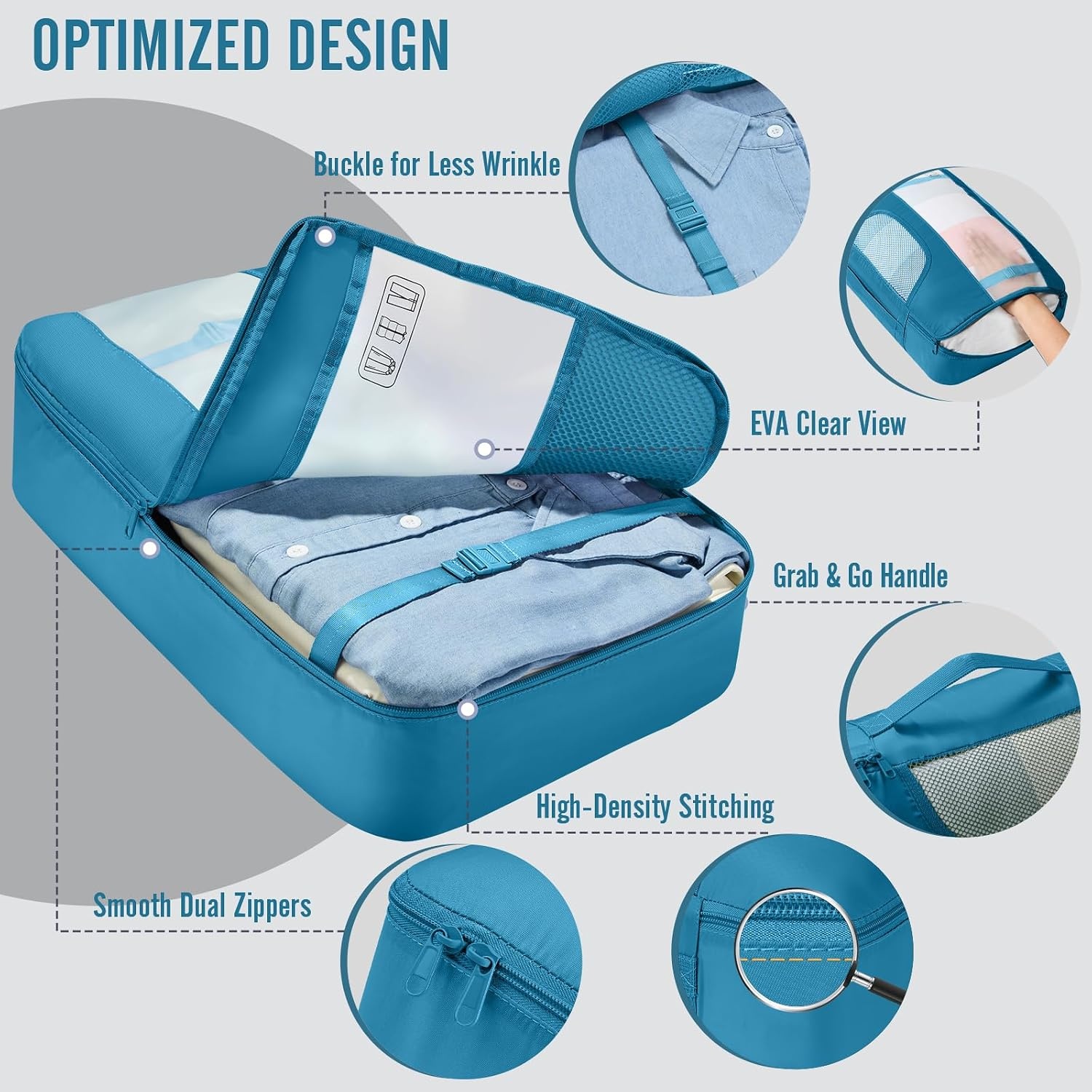 image:imageVeken 10 Set Packing Cubes for Travel Essentials Suitcase Organizer Bags in 4 Sizes CarryOn Luggage Accessories with Laundry Bag Airplane Must Have with 99Count Mesh Holes15 Ocean Blue
