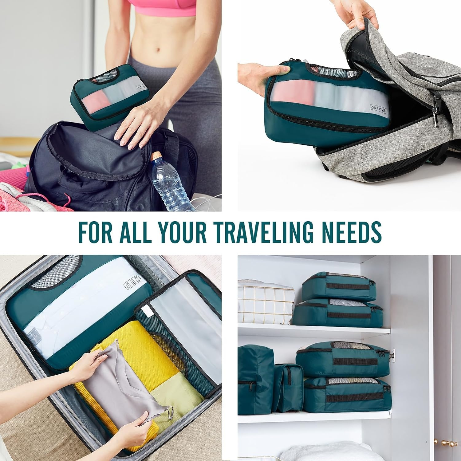 image:imageVeken 10 Set Packing Cubes for Travel Essentials Suitcase Organizer Bags in 4 Sizes CarryOn Luggage Accessories with Laundry Bag Airplane Must Have with 99Count Mesh Holes03 Deep Teal