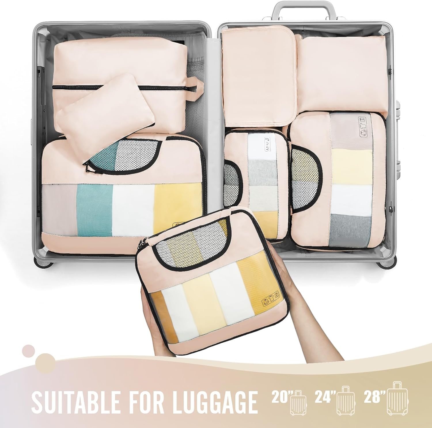 image:imageVeken 10 Set Packing Cubes for Travel Essentials Suitcase Organizer Bags in 4 Sizes CarryOn Luggage Accessories with Laundry Bag Airplane Must Have with 99Count Mesh Holes01 Cream