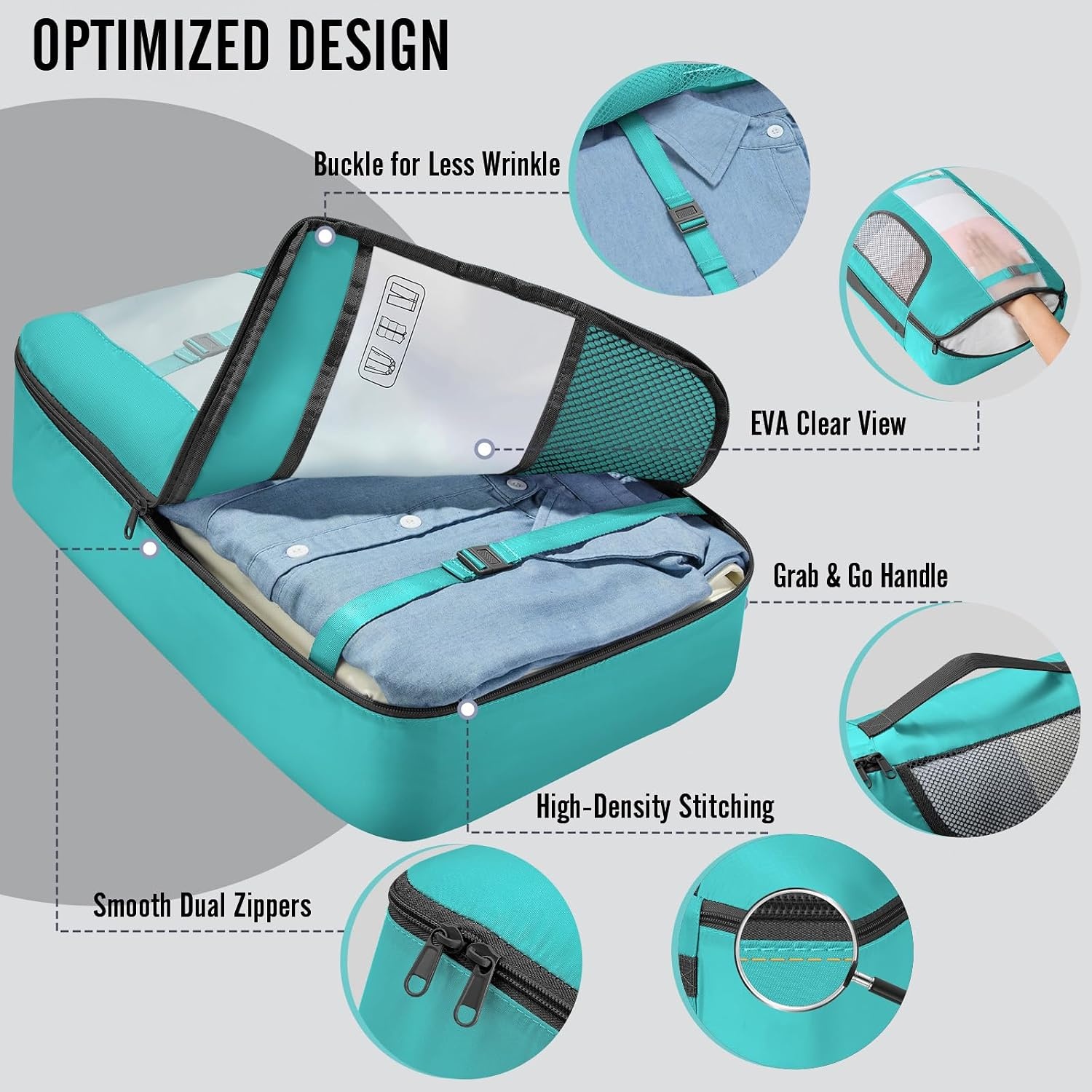 image:imageVeken 10 Set Packing Cubes for Travel Essentials Suitcase Organizer Bags in 4 Sizes CarryOn Luggage Accessories with Laundry Bag Airplane Must Have with 99Count Mesh HolesTeal