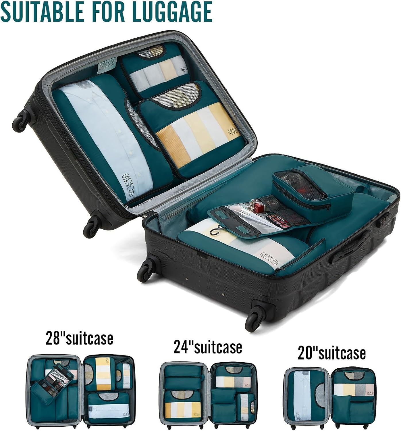 image:imageVeken 10 Set Packing Cubes for Travel Essentials Suitcase Organizer Bags in 4 Sizes CarryOn Luggage Accessories with Laundry Bag Airplane Must Have with 99Count Mesh Holes03 Deep Teal