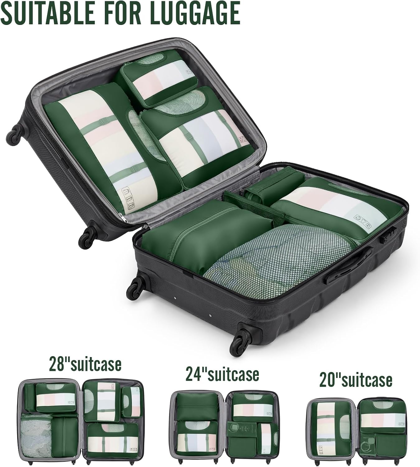 image:imageVeken 10 Set Packing Cubes for Travel Essentials Suitcase Organizer Bags in 4 Sizes CarryOn Luggage Accessories with Laundry Bag Airplane Must Have with 99Count Mesh Holes11 Jungle Green