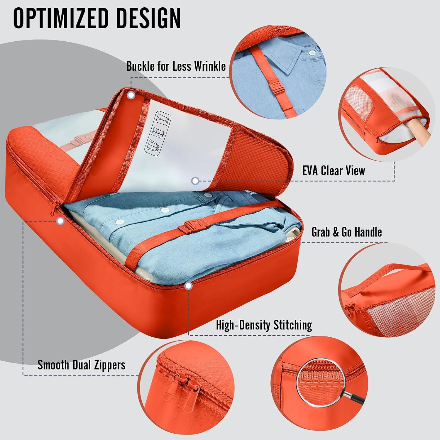 image:imageVeken 10 Set Packing Cubes for Travel Essentials Suitcase Organizer Bags in 4 Sizes CarryOn Luggage Accessories with Laundry Bag Airplane Must Have with 99Count Mesh Holes13 Orange