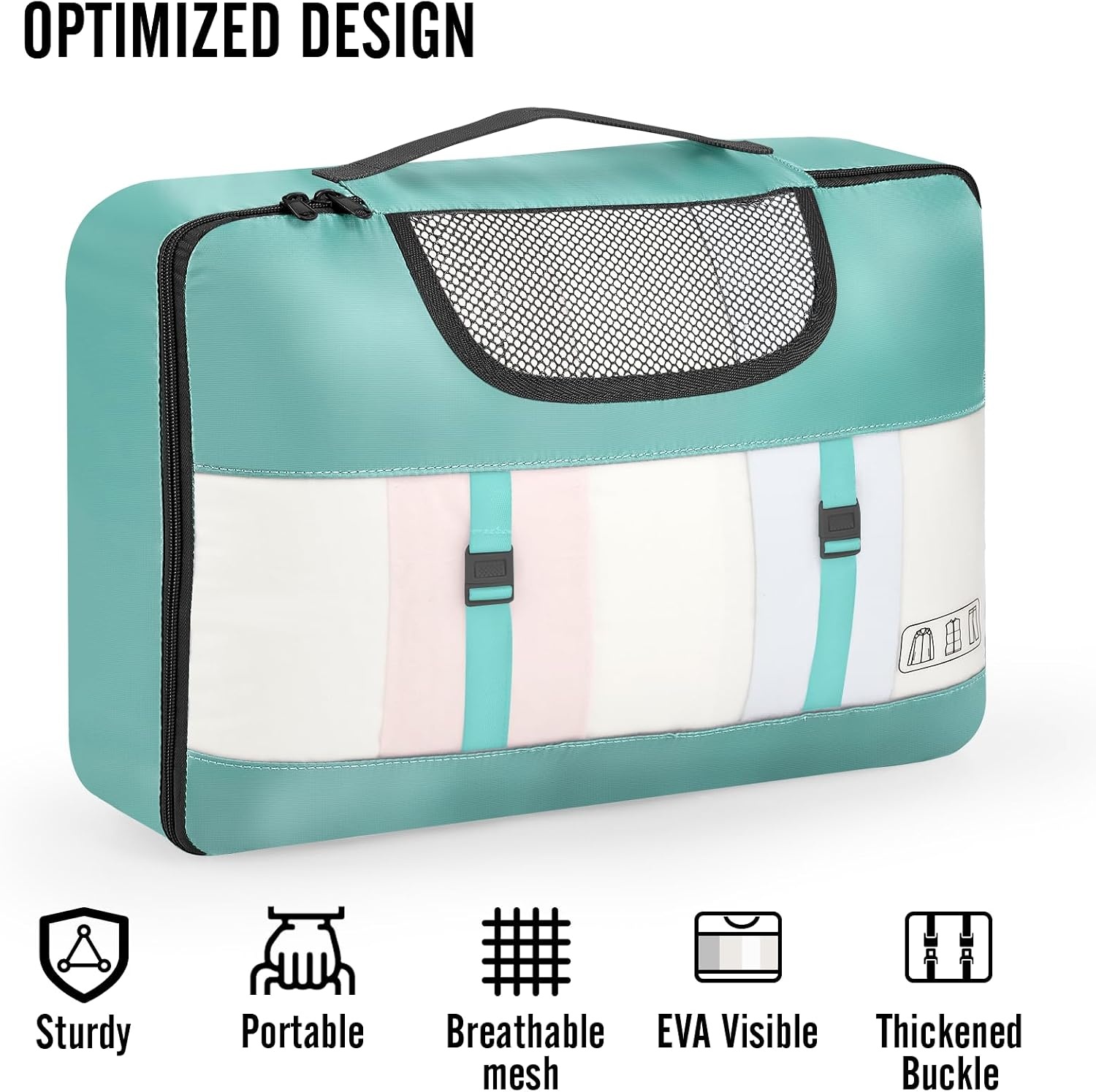 image:imageVeken 10 Set Packing Cubes for Travel Essentials Suitcase Organizer Bags in 4 Sizes CarryOn Luggage Accessories with Laundry Bag Airplane Must Have with 99Count Mesh Holes08 Light Teal