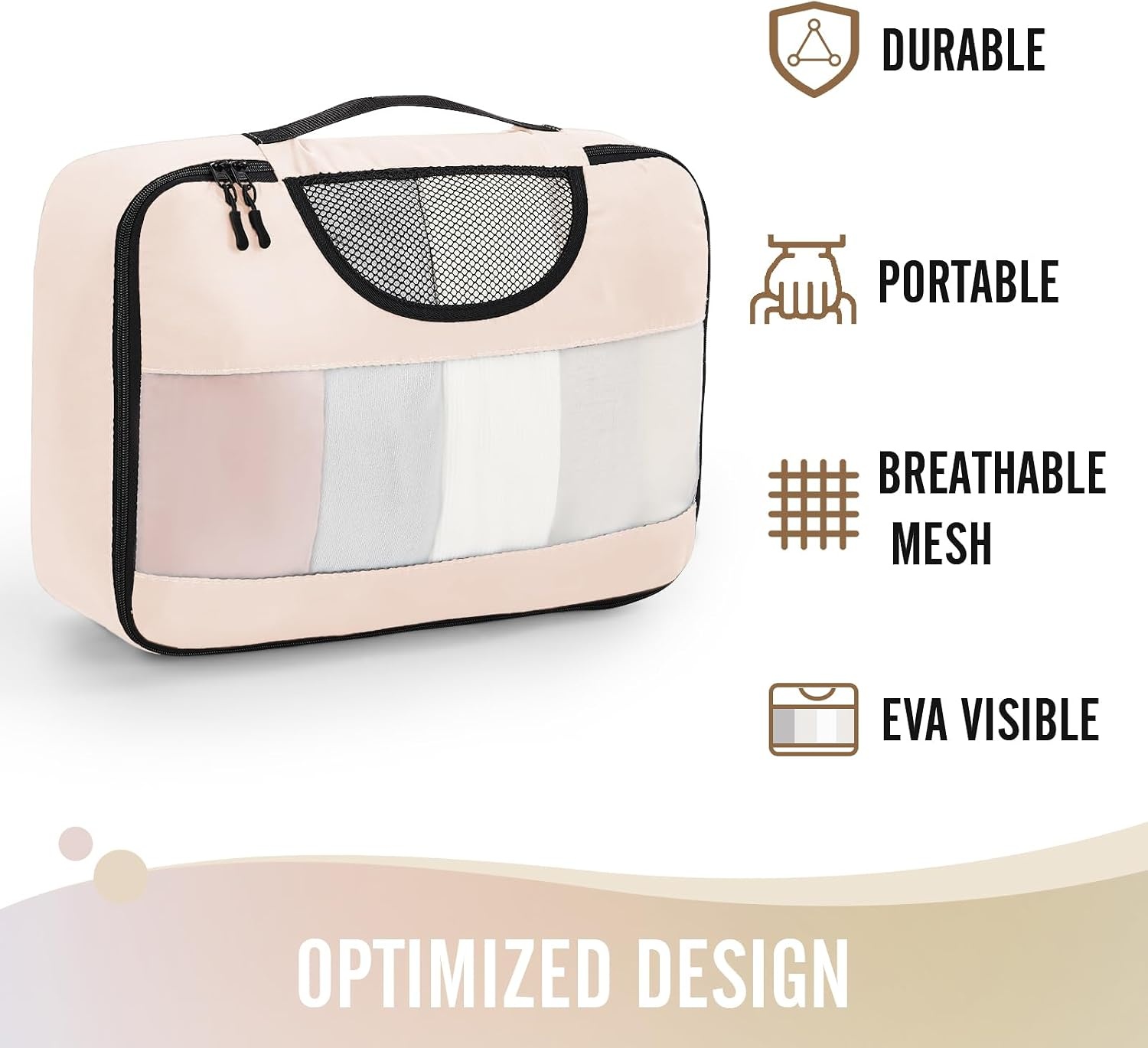 image:imageVeken 10 Set Packing Cubes for Travel Essentials Suitcase Organizer Bags in 4 Sizes CarryOn Luggage Accessories with Laundry Bag Airplane Must Have with 99Count Mesh Holes01 Cream