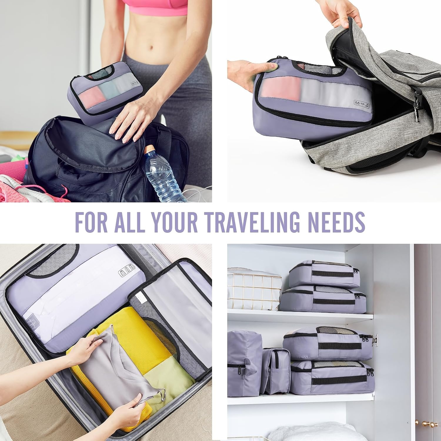 image:imageVeken 10 Set Packing Cubes for Travel Essentials Suitcase Organizer Bags in 4 Sizes CarryOn Luggage Accessories with Laundry Bag Airplane Must Have with 99Count Mesh Holes04 Purple Gray