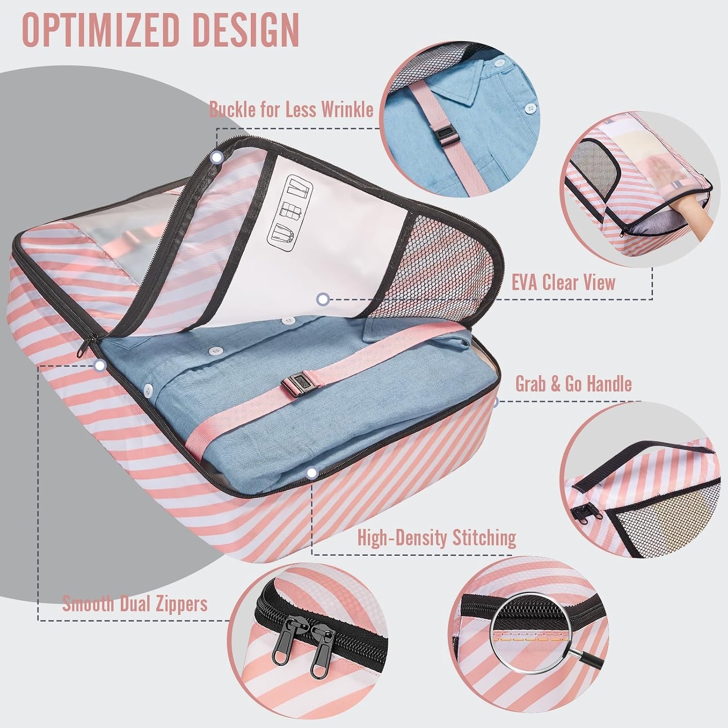 image:imageVeken 10 Set Packing Cubes for Travel Essentials Suitcase Organizer Bags in 4 Sizes CarryOn Luggage Accessories with Laundry Bag Airplane Must Have with 99Count Mesh Holes09 Pink Straps