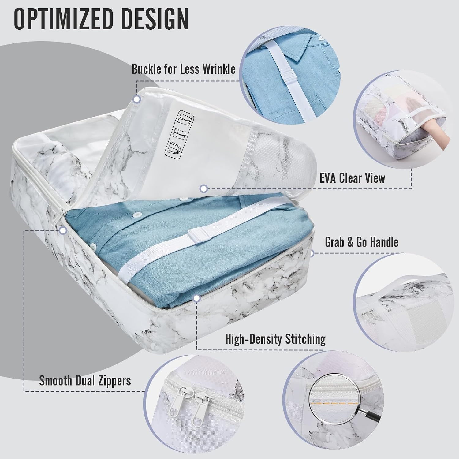 image:imageVeken 10 Set Packing Cubes for Travel Essentials Suitcase Organizer Bags in 4 Sizes CarryOn Luggage Accessories with Laundry Bag Airplane Must Have with 99Count Mesh Holes14 White Marble
