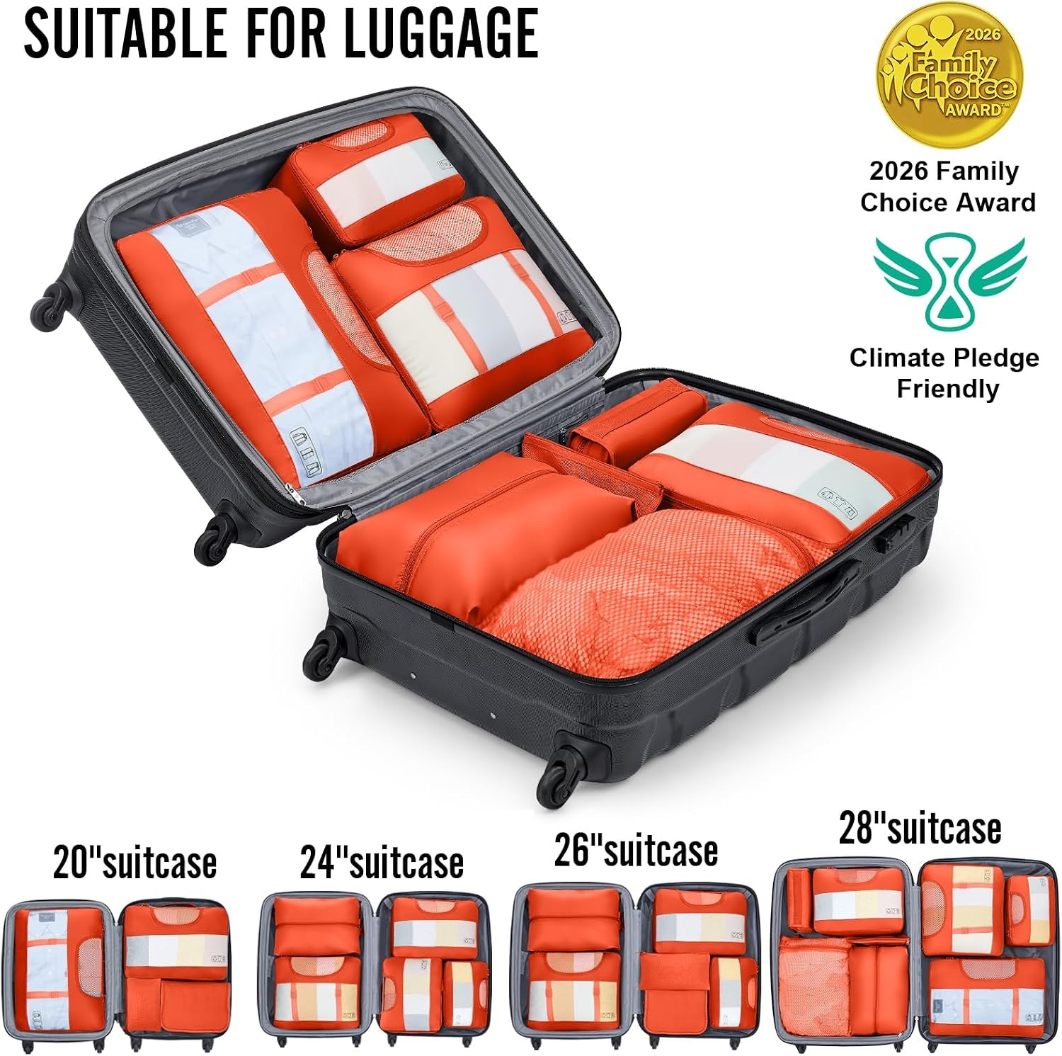 image:imageVeken 10 Set Packing Cubes for Travel Essentials Suitcase Organizer Bags in 4 Sizes CarryOn Luggage Accessories with Laundry Bag Airplane Must Have with 99Count Mesh Holes13 Orange