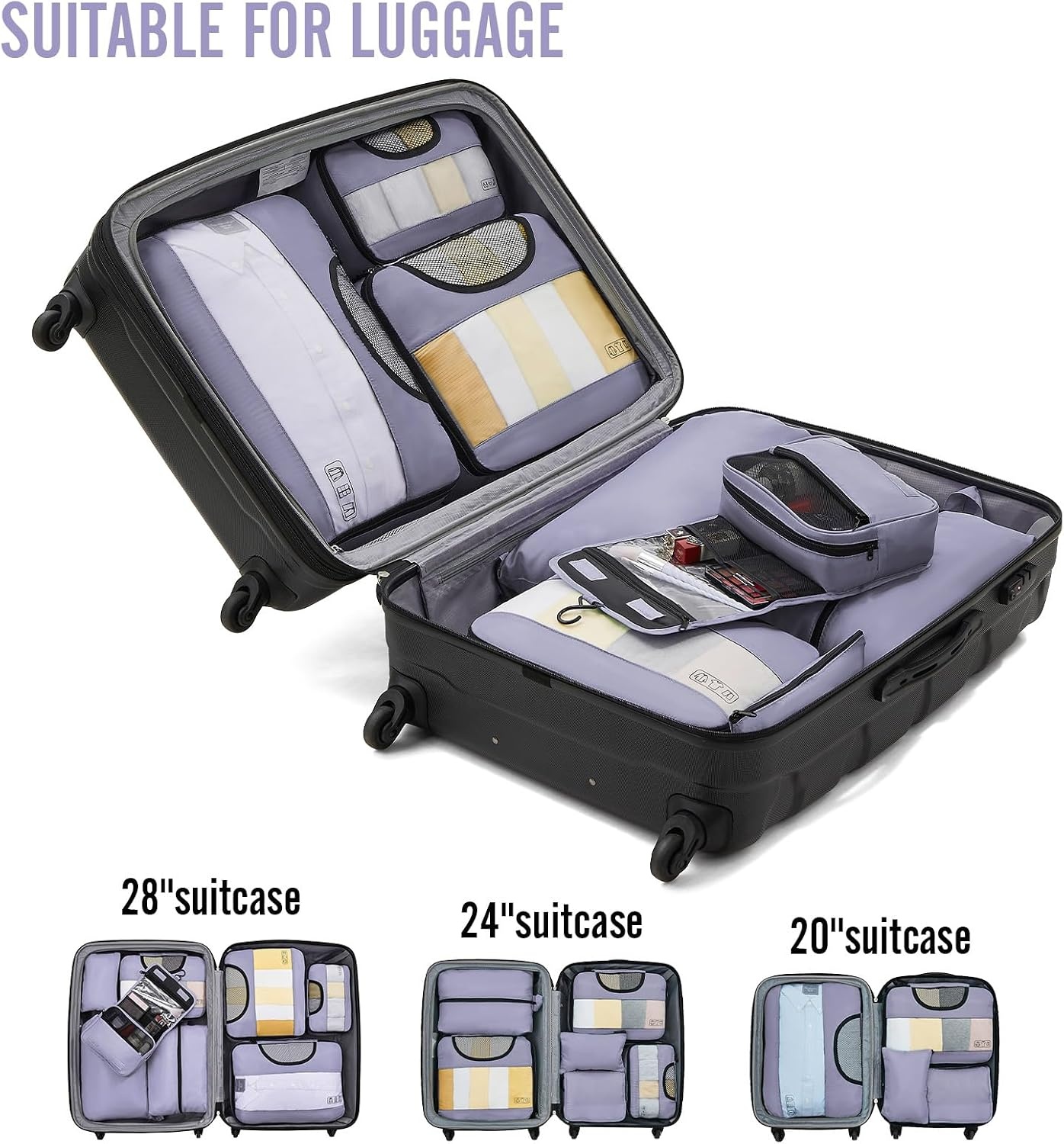 image:imageVeken 10 Set Packing Cubes for Travel Essentials Suitcase Organizer Bags in 4 Sizes CarryOn Luggage Accessories with Laundry Bag Airplane Must Have with 99Count Mesh Holes04 Purple Gray