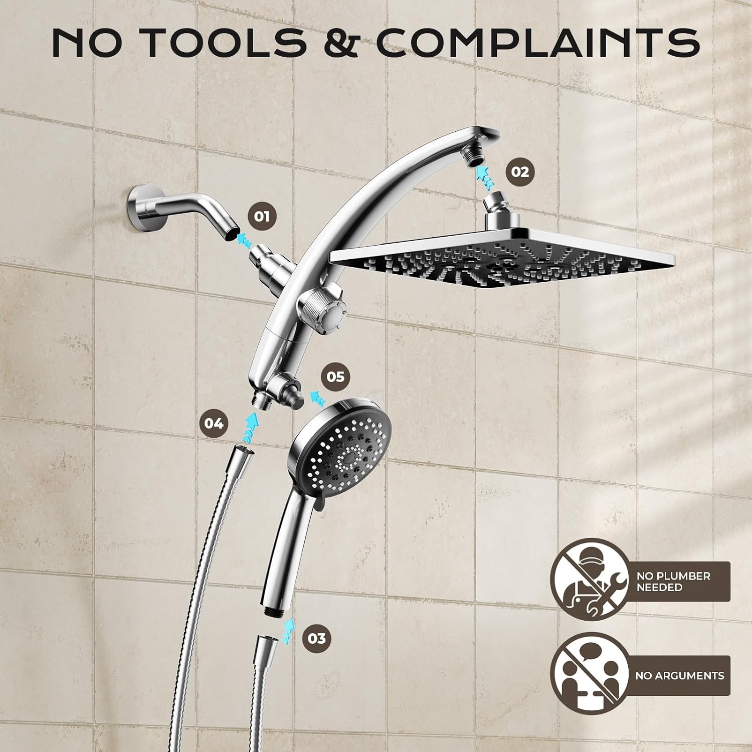 image:imageVeken 10 Square Shower Head with HandheldMultipatternPower JetMagneticChrome