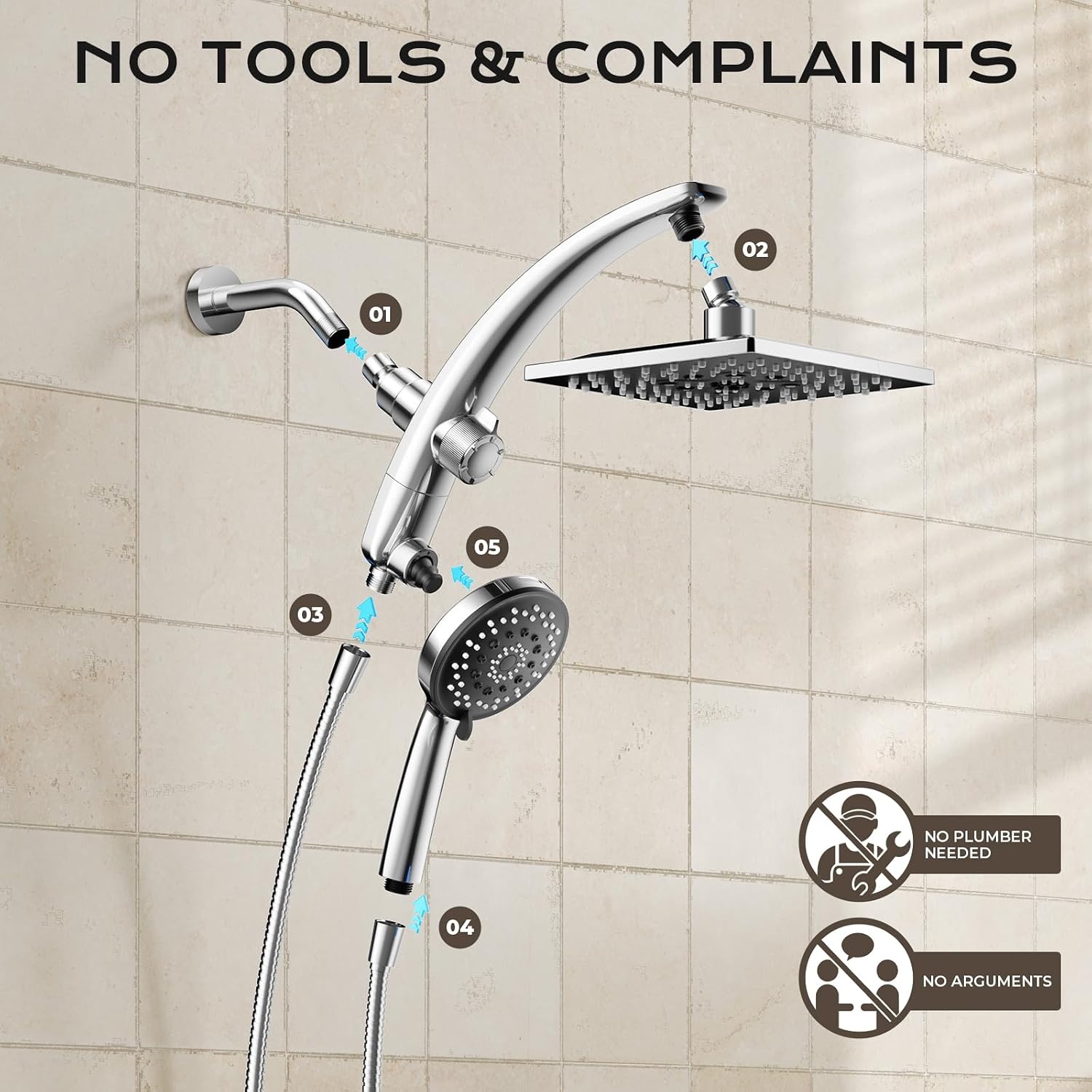 image:imageVeken 10 Square Shower Head with HandheldMultipatternPower JetMagneticChrome