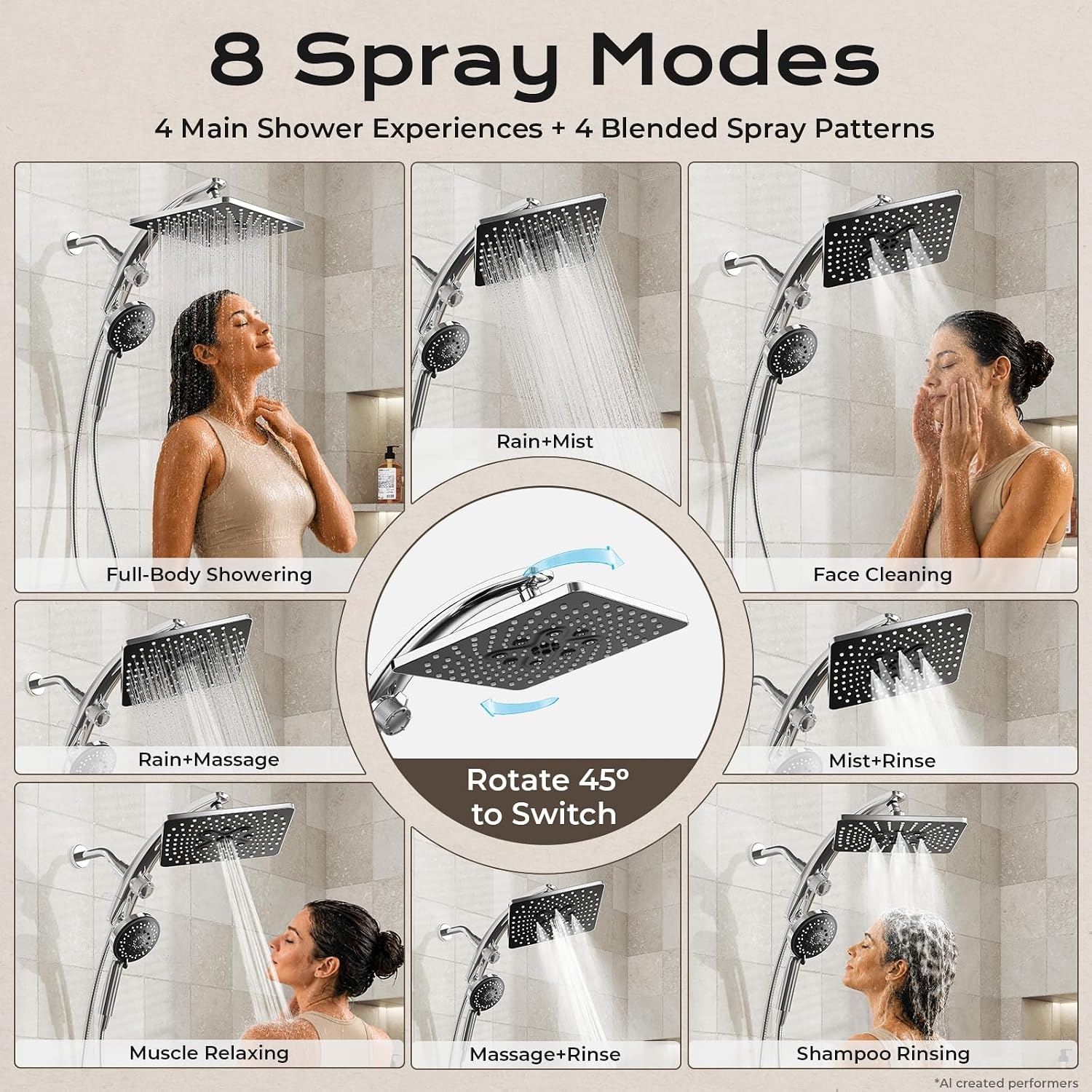 image:imageVeken 10 Square Shower Head with HandheldMultipatternPower JetMagneticChrome