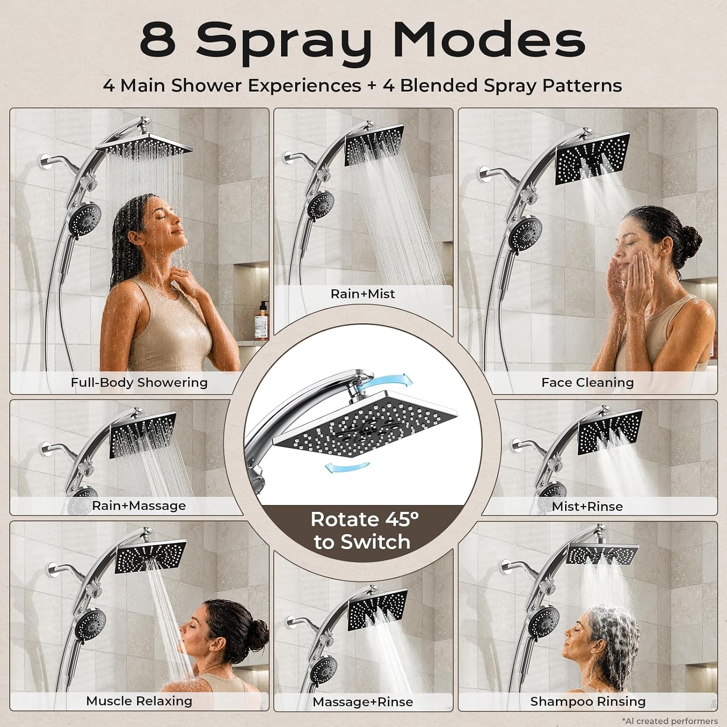 image:imageVeken 10 Square Shower Head with HandheldMultipatternPower JetMagneticChrome