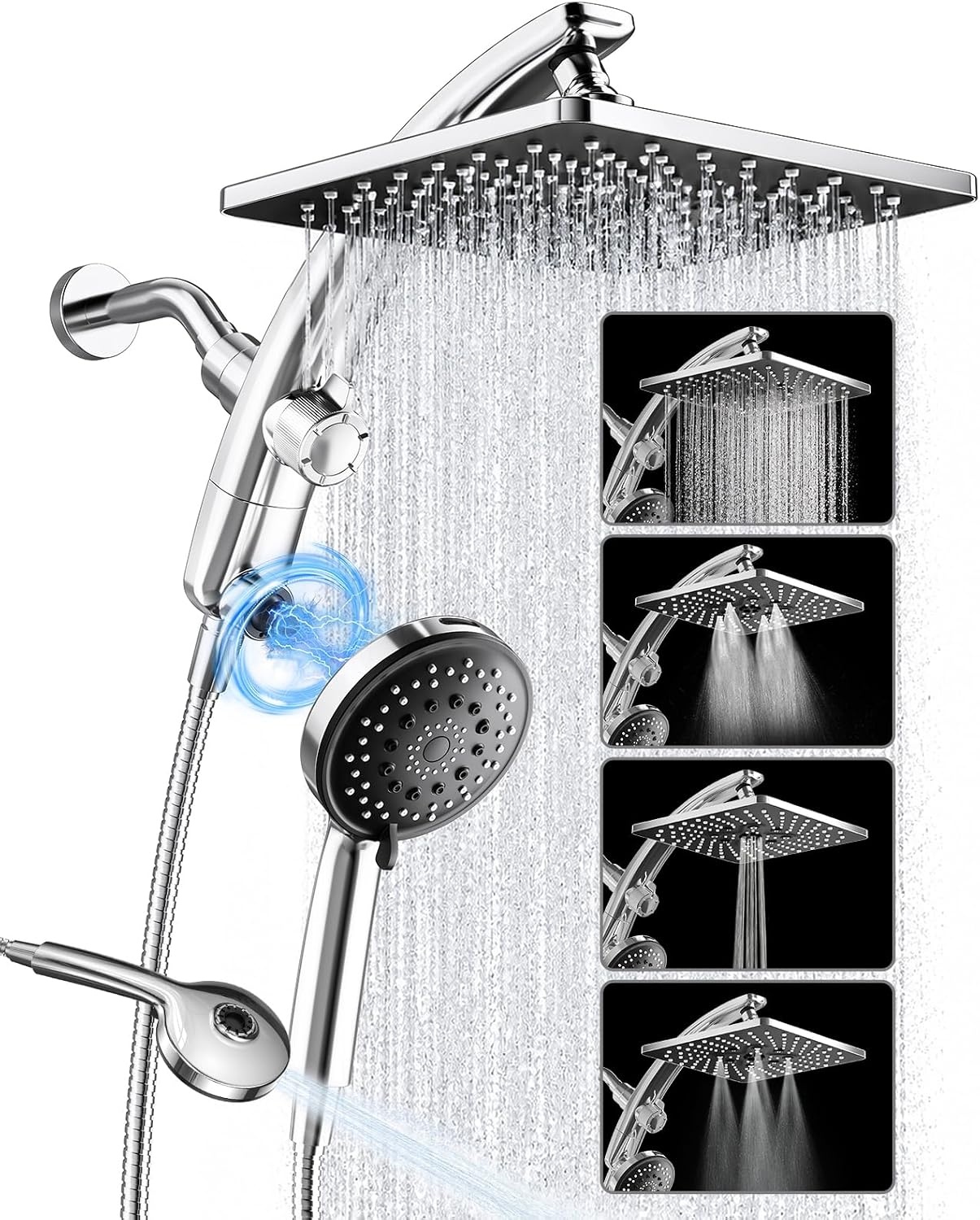 image:imageVeken 10 Square Shower Head with HandheldMultipatternPower JetMagneticChrome