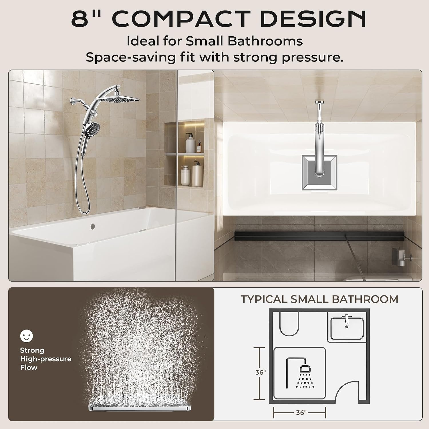 image:imageVeken 10 Square Shower Head with HandheldMultipatternPower JetMagneticChrome