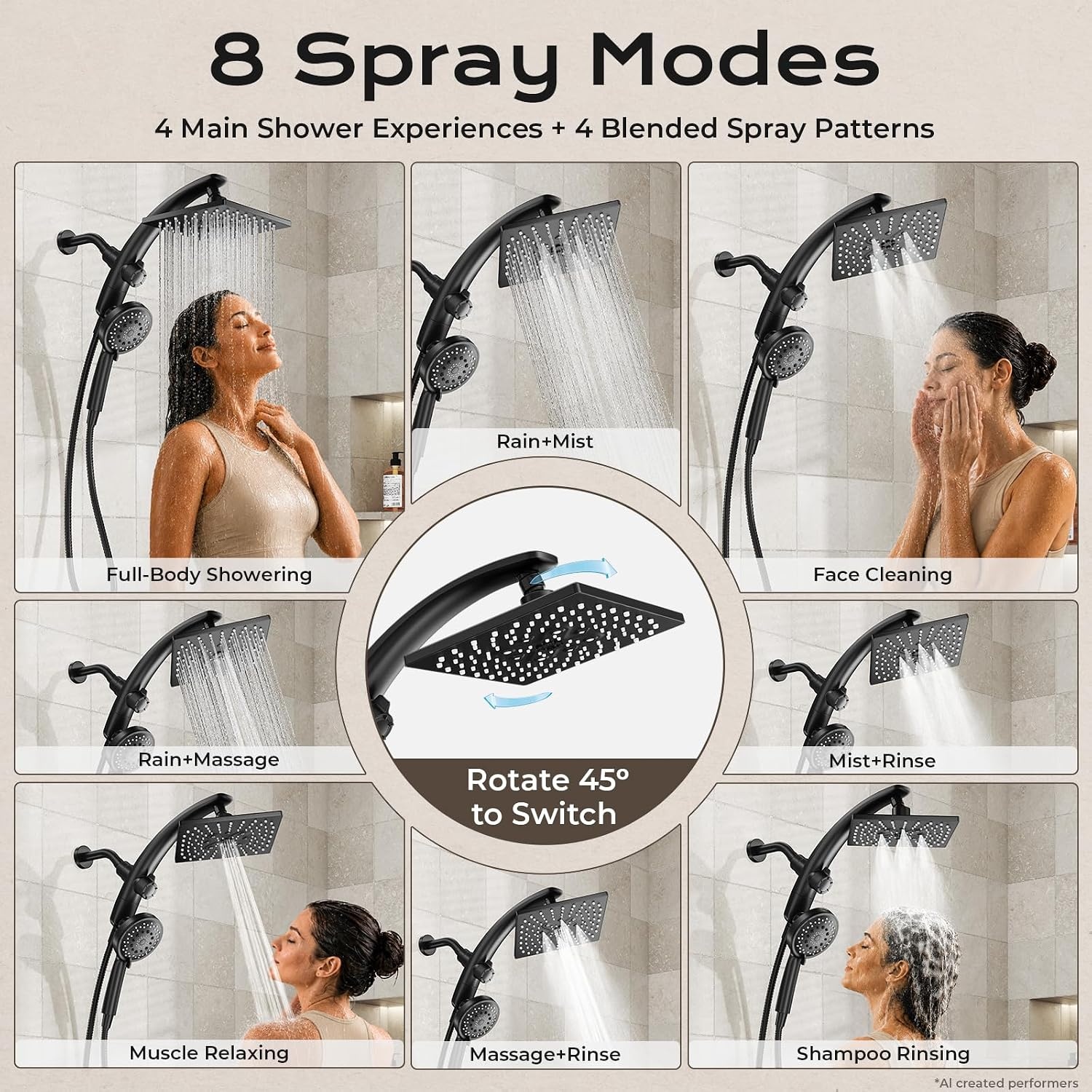 image:imageVeken 10 Square Shower Head with HandheldMultipatternPower JetMagneticMatte Black