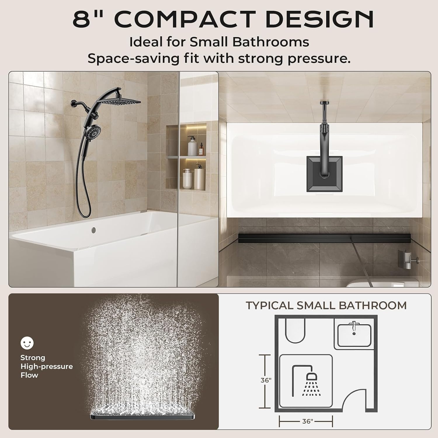image:imageVeken 10 Square Shower Head with HandheldMultipatternPower JetMagneticMatte Black