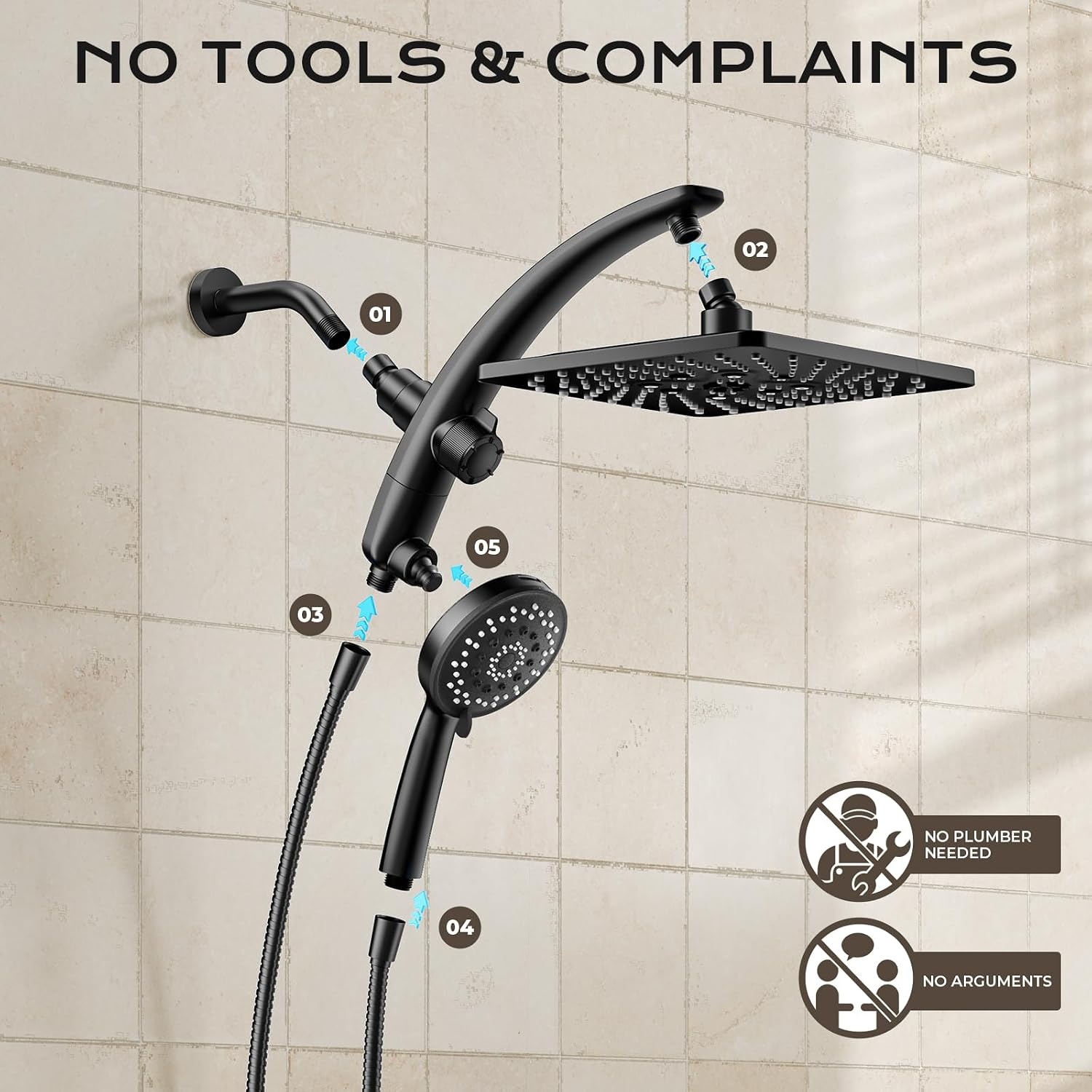 image:imageVeken 10 Square Shower Head with HandheldMultipatternPower JetMagneticMatte Black