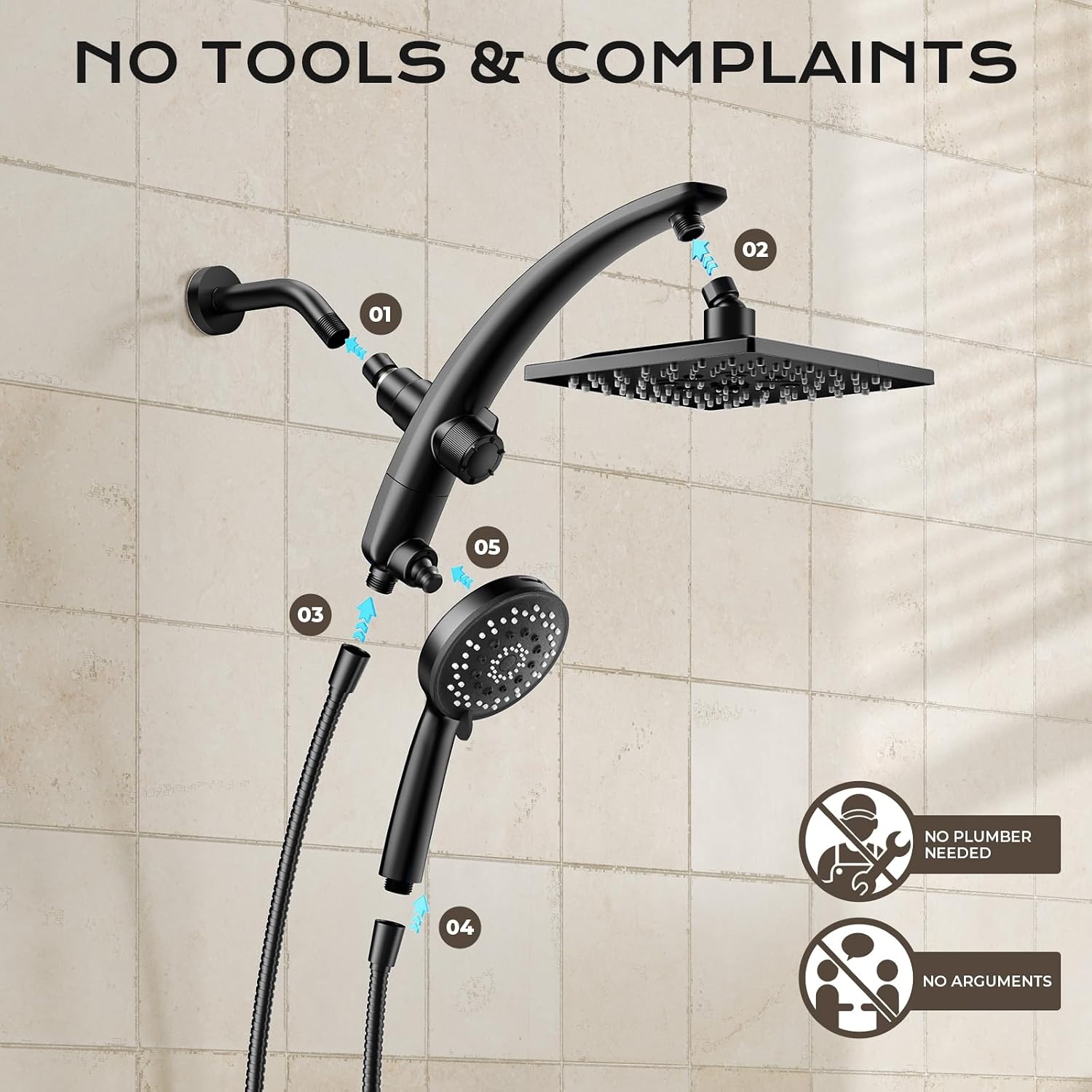 image:imageVeken 10 Square Shower Head with HandheldMultipatternPower JetMagneticMatte Black