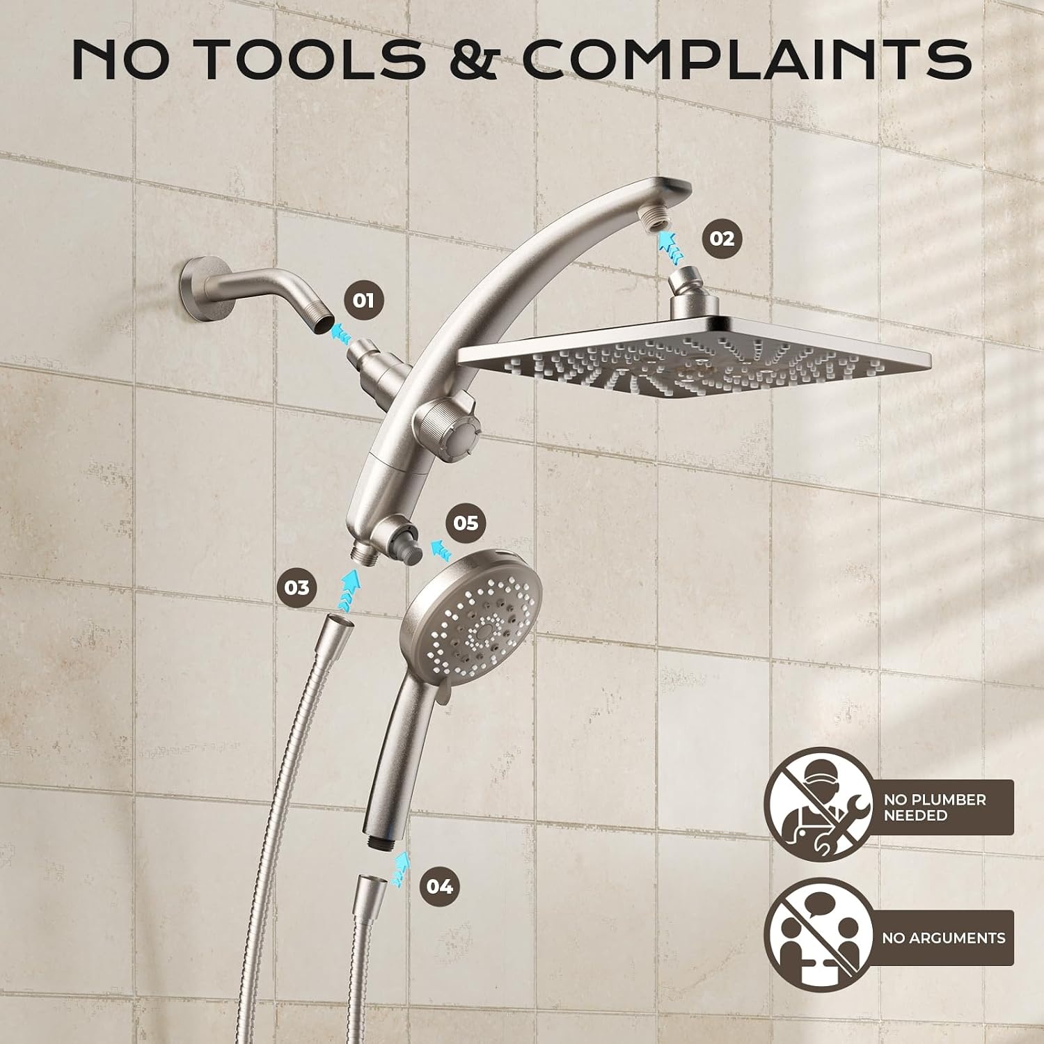 image:imageVeken 10 Square Shower Head with HandheldMultipatternPower JetMagneticStarlight