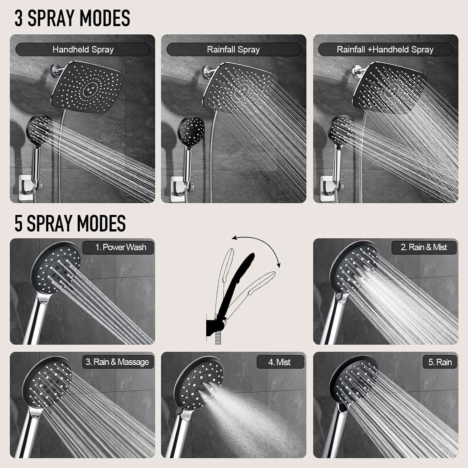 image:imageVeken 118 Rain Shower Head with HandheldDual High Pressure Shower HeadsChrome Silver