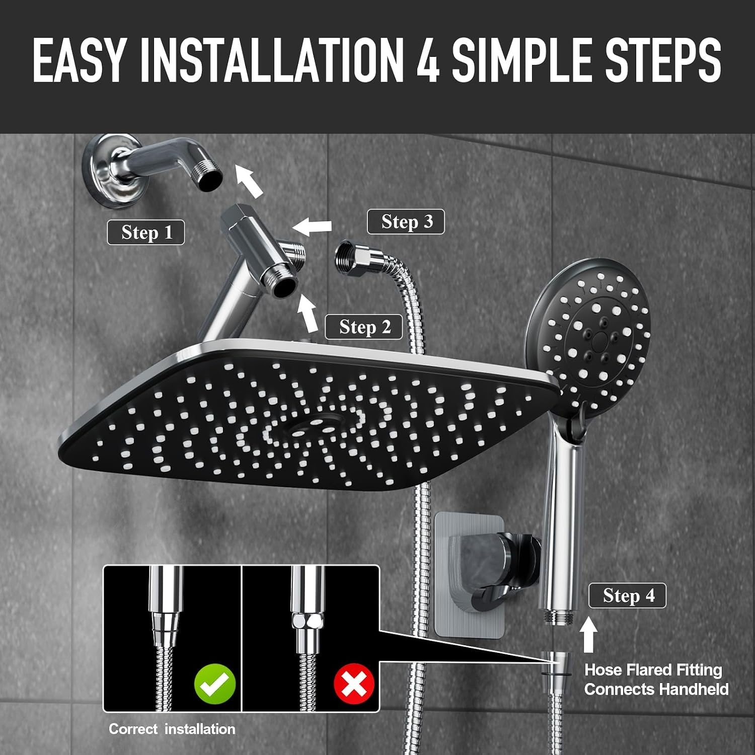 image:imageVeken 118 Rain Shower Head with HandheldDual High Pressure Shower HeadsChrome Silver