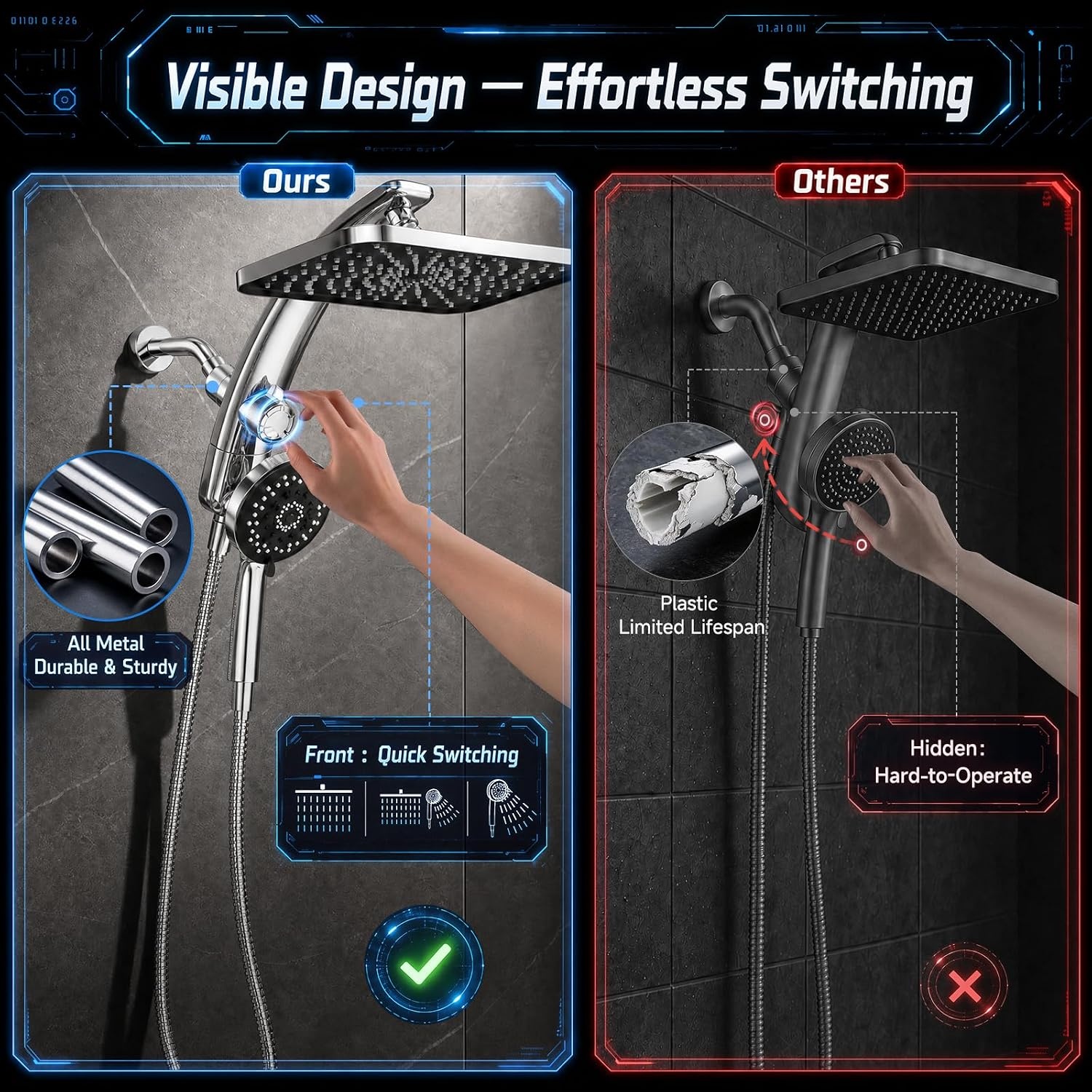 image:imageVeken 12 Rain Shower Head with HandheldHigh Pressure Power WashMagneticChrome