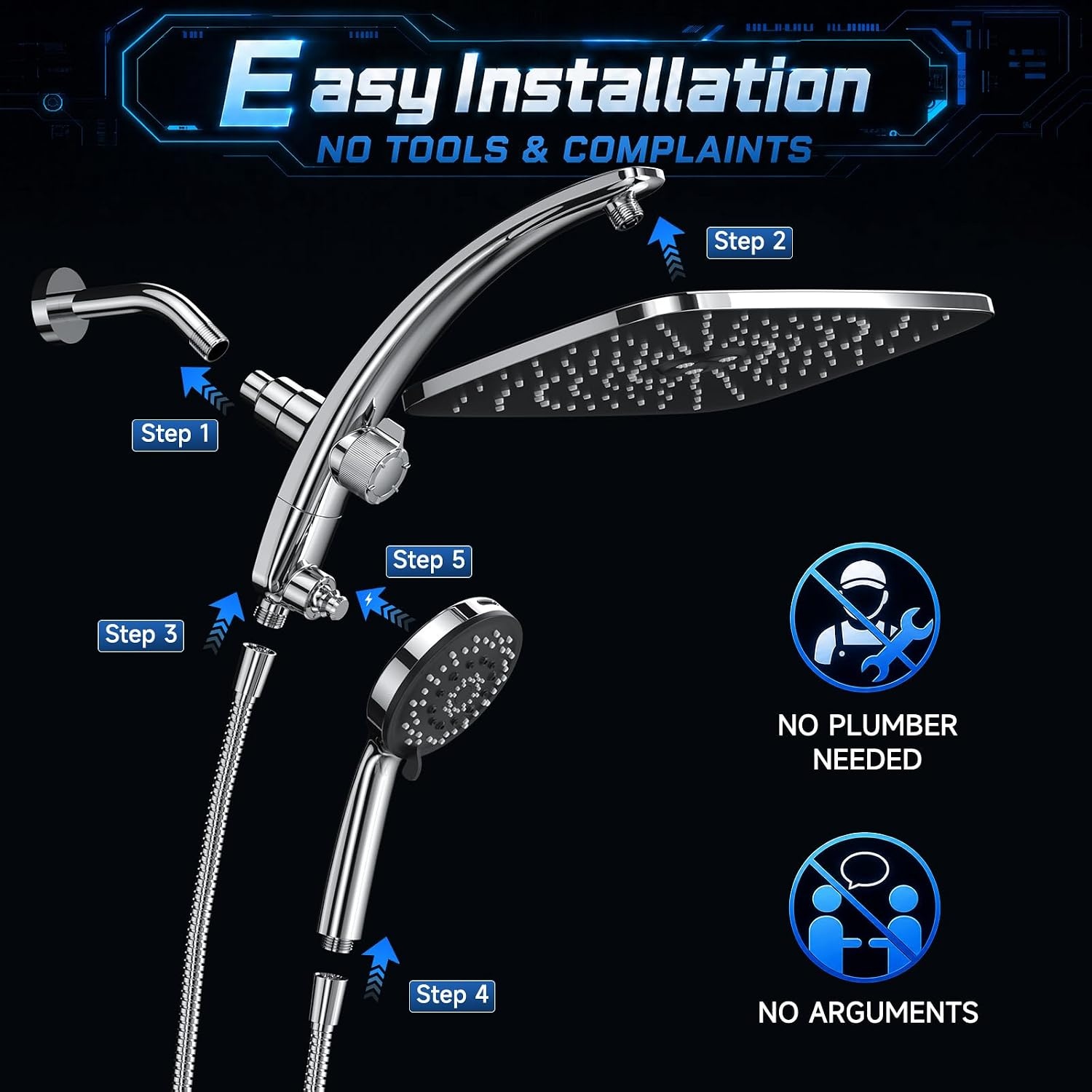 image:imageVeken 12 Rain Shower Head with HandheldHigh Pressure Power WashMagneticChrome