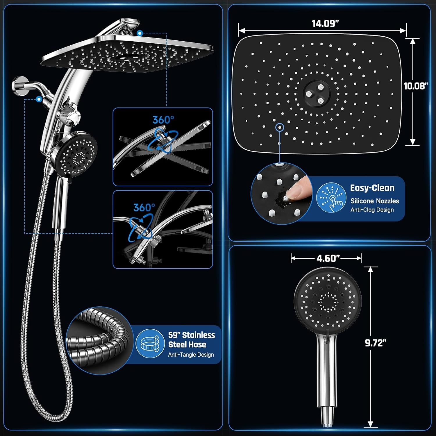 image:imageVeken 12 Rain Shower Head with HandheldHigh Pressure Power WashMagneticChrome