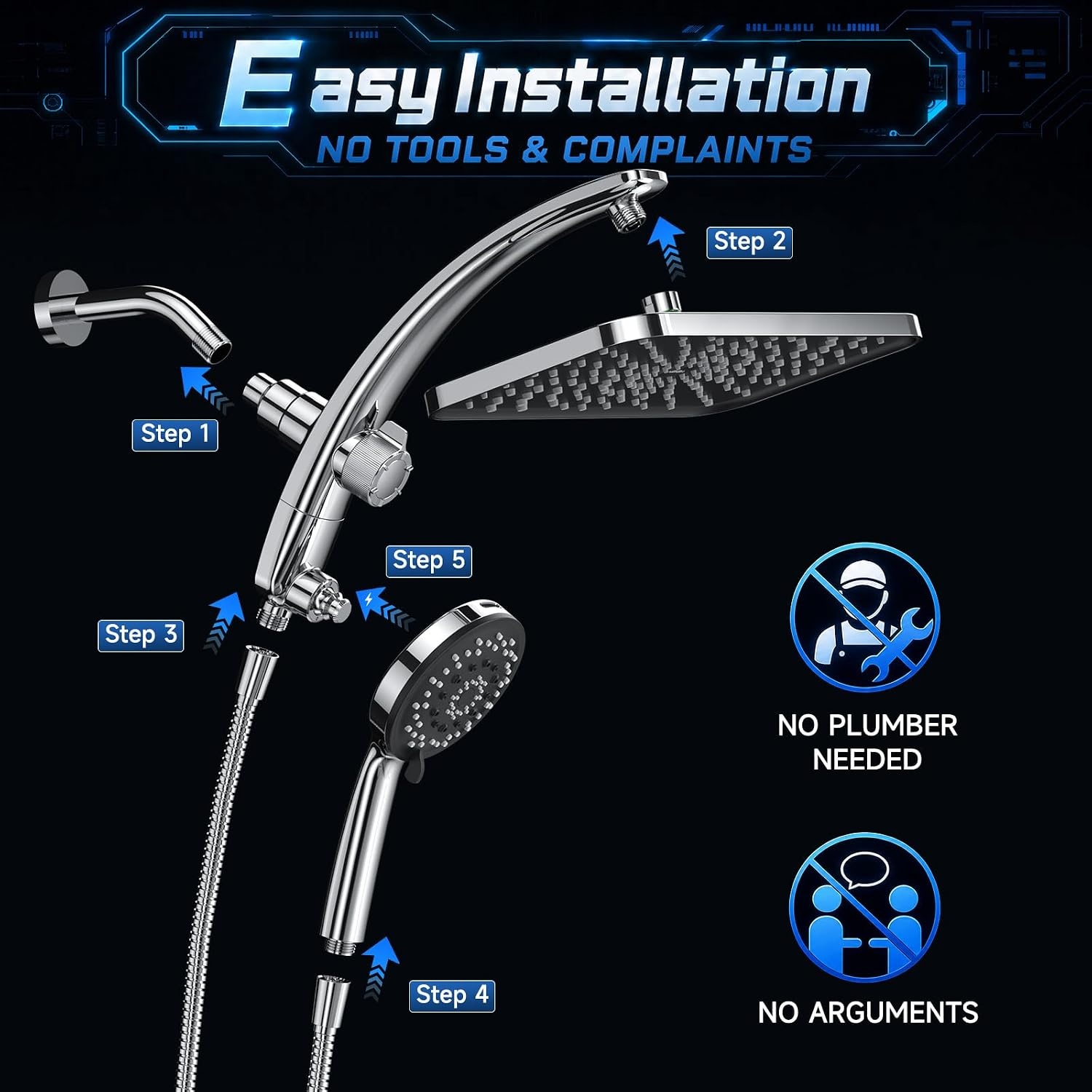 image:imageVeken 12 Rain Shower Head with HandheldHigh Pressure Power WashMagneticChrome